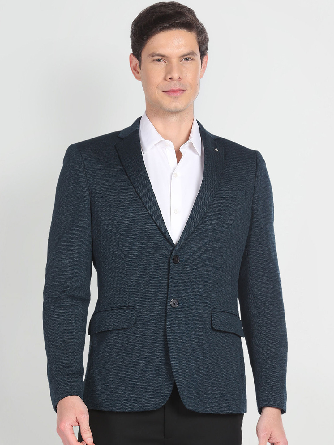 Arrow Self Design Zero Calorie Slim Fit Knit Notched Lapel Single Breasted Blazer