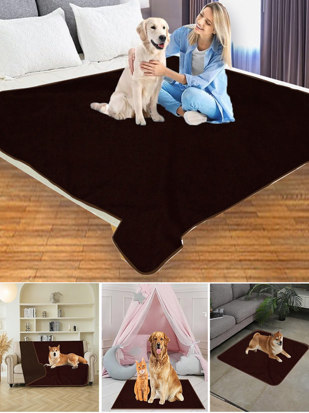 Adbeni Coffee Brown Cotton Waterproof Airflow Technology Bacteria Pet Mat Pee Pad