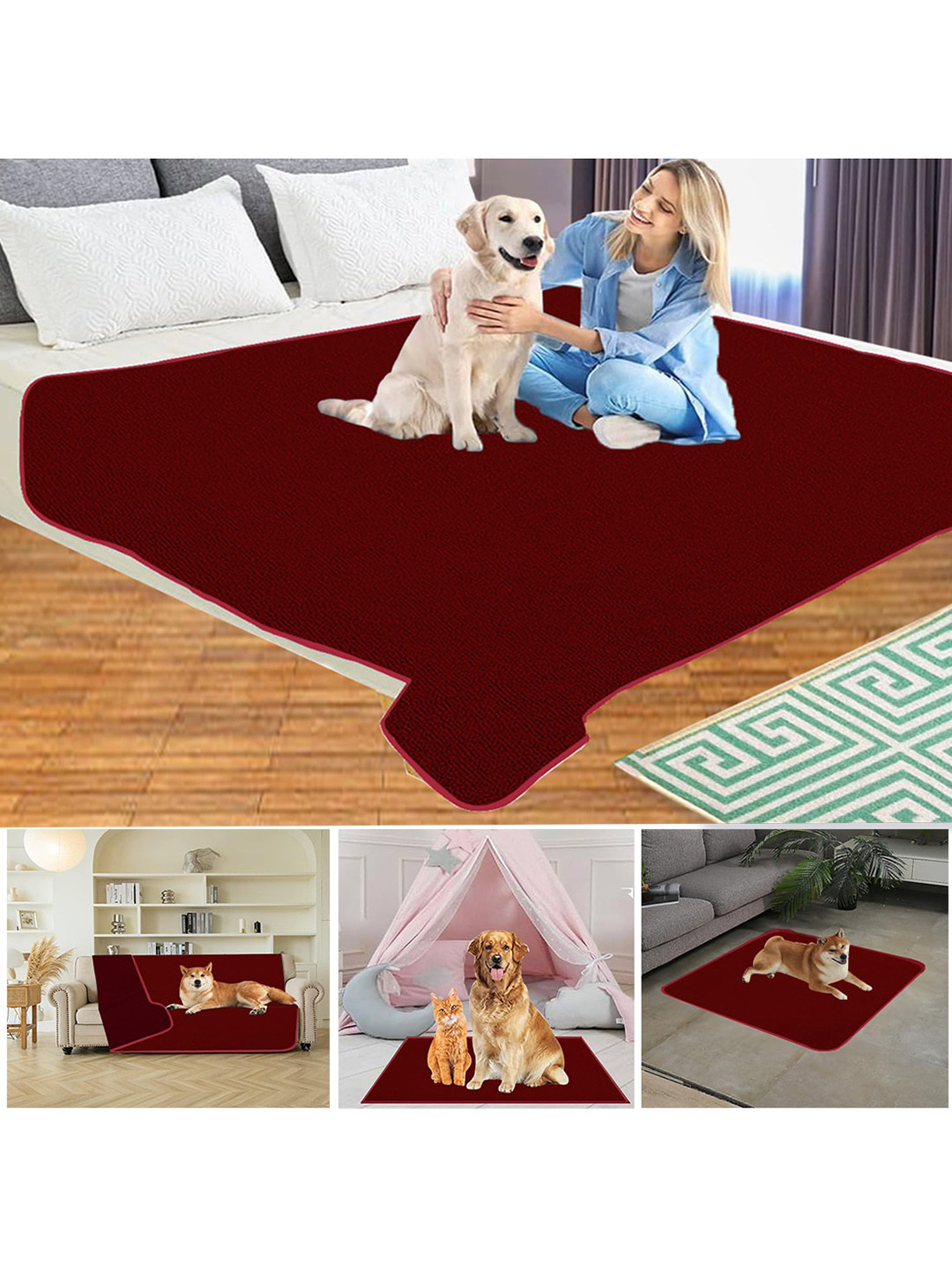 Adbeni Maroon Cotton Waterproof Airflow Reusable Pet Mat