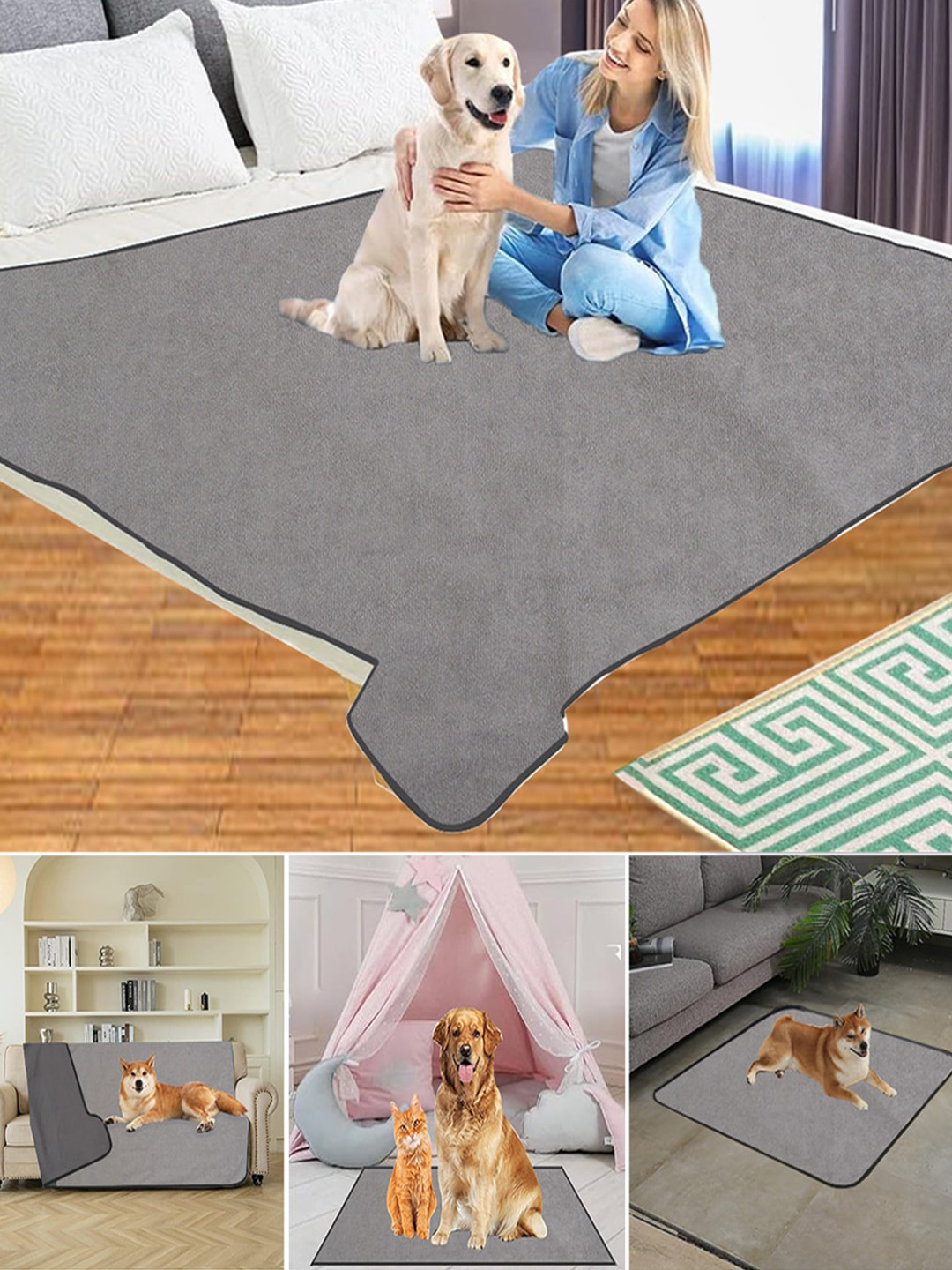 Adbeni Grey Cotton Waterproof Airflow Reusable Pet Mat