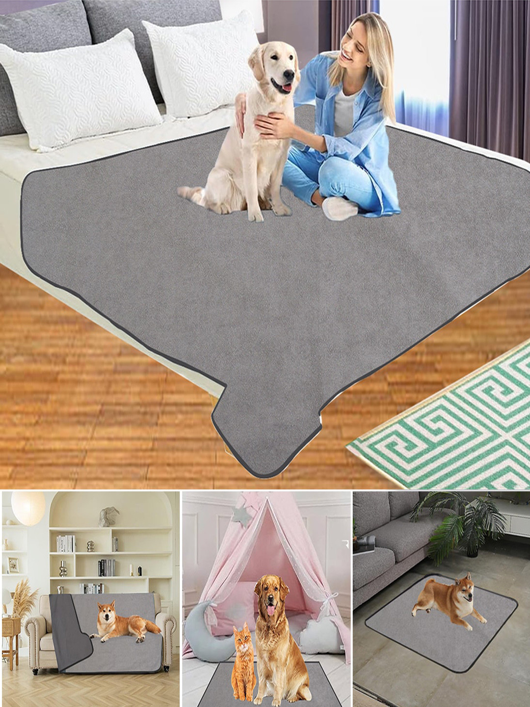 Adbeni Grey Cotton Waterproof Airflow Technology Bacteria Pet Mat Pee Pad