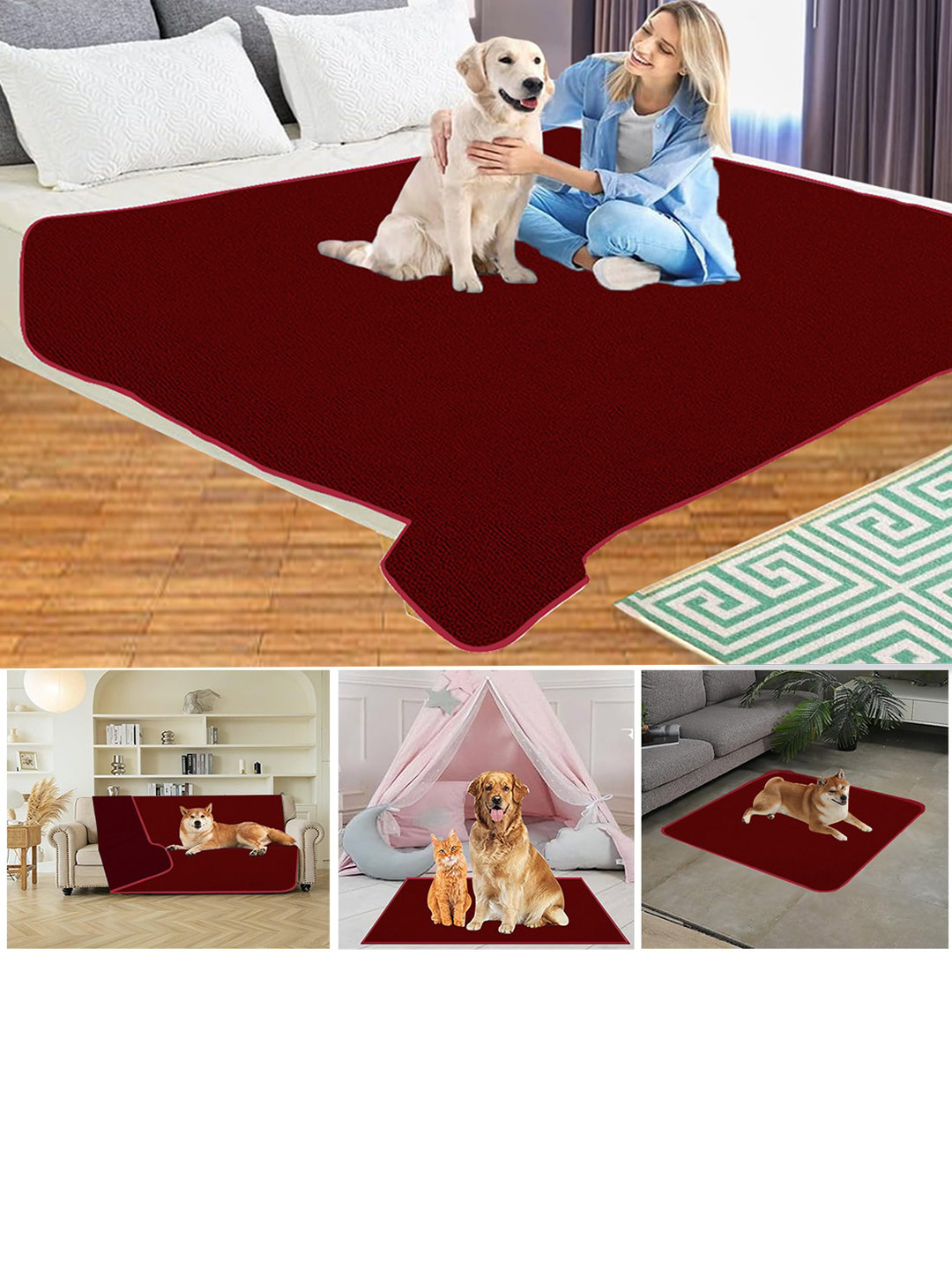 Adbeni Maroon Cotton Waterproof Airflow Technology Bacteria Pet Mat Pee Pad