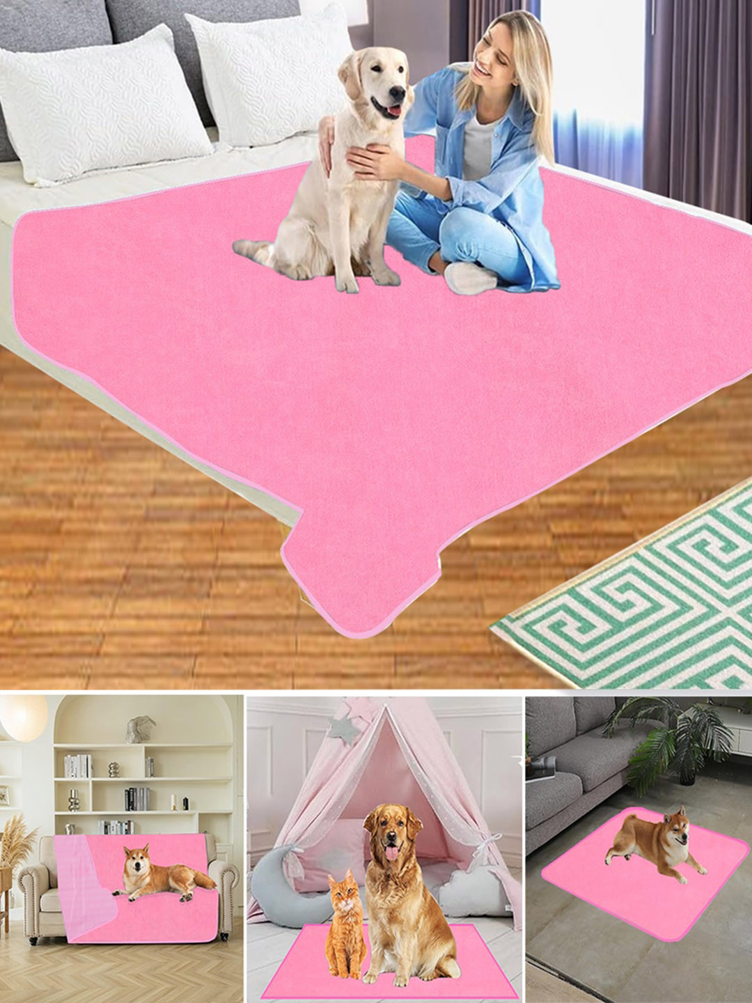Adbeni Pink Waterproof Reusable Shrink Resistant Cotton Airflow Technology Pet Mat