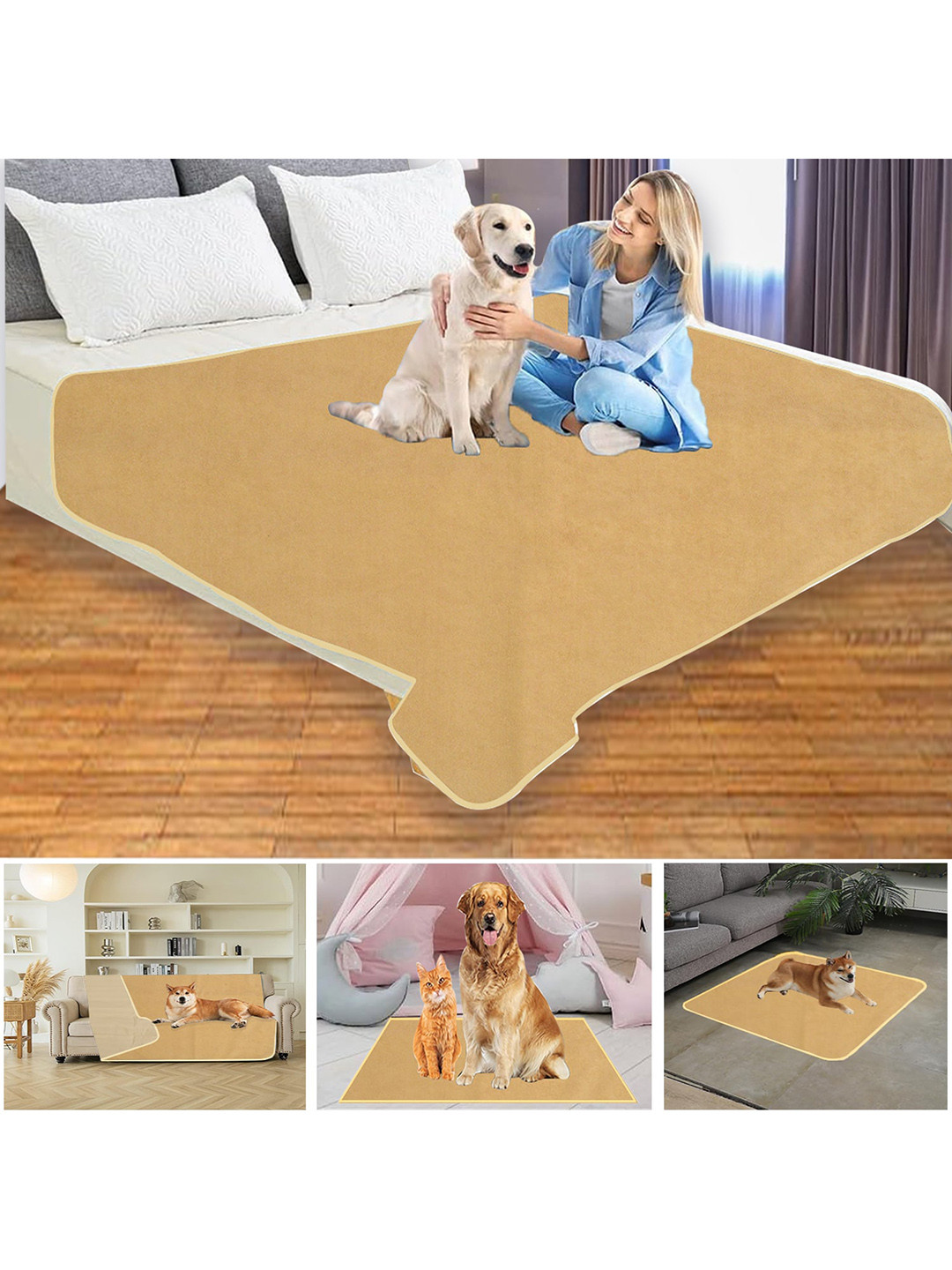 Adbeni Beige Waterproof Reusable Shrink Resistant Cotton Airflow Technology Pet Mat