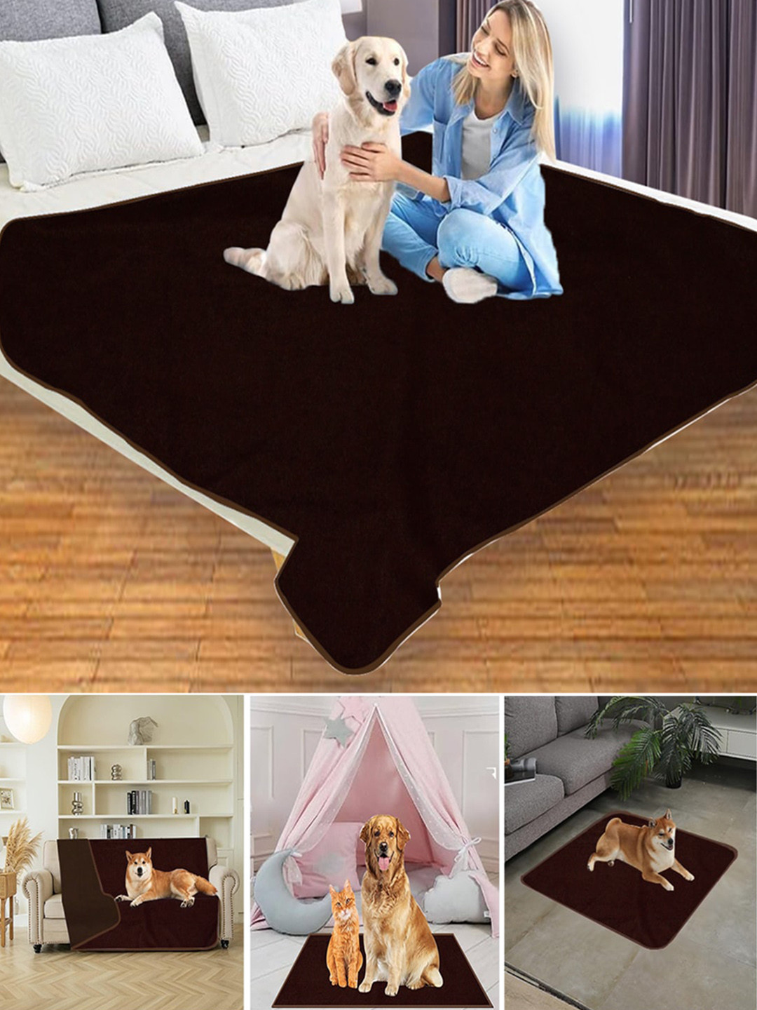 Adbeni Coffee Brown Waterproof Reusable Shrink Resistant Cotton Airflow Technology Pet Mat