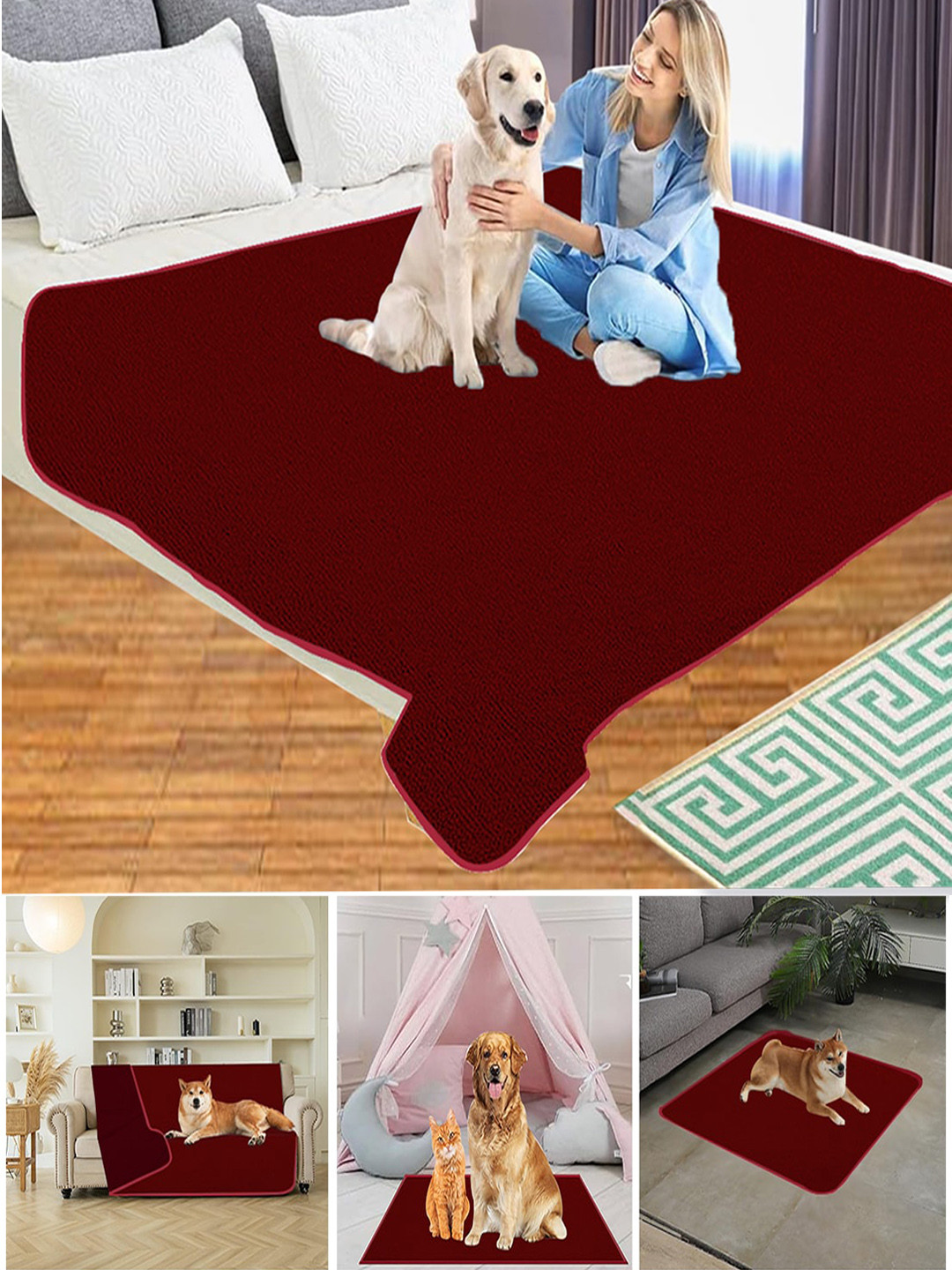 Adbeni Maroon Waterproof Reusable Shrink Resistant Cotton Airflow Technology Pet Mat