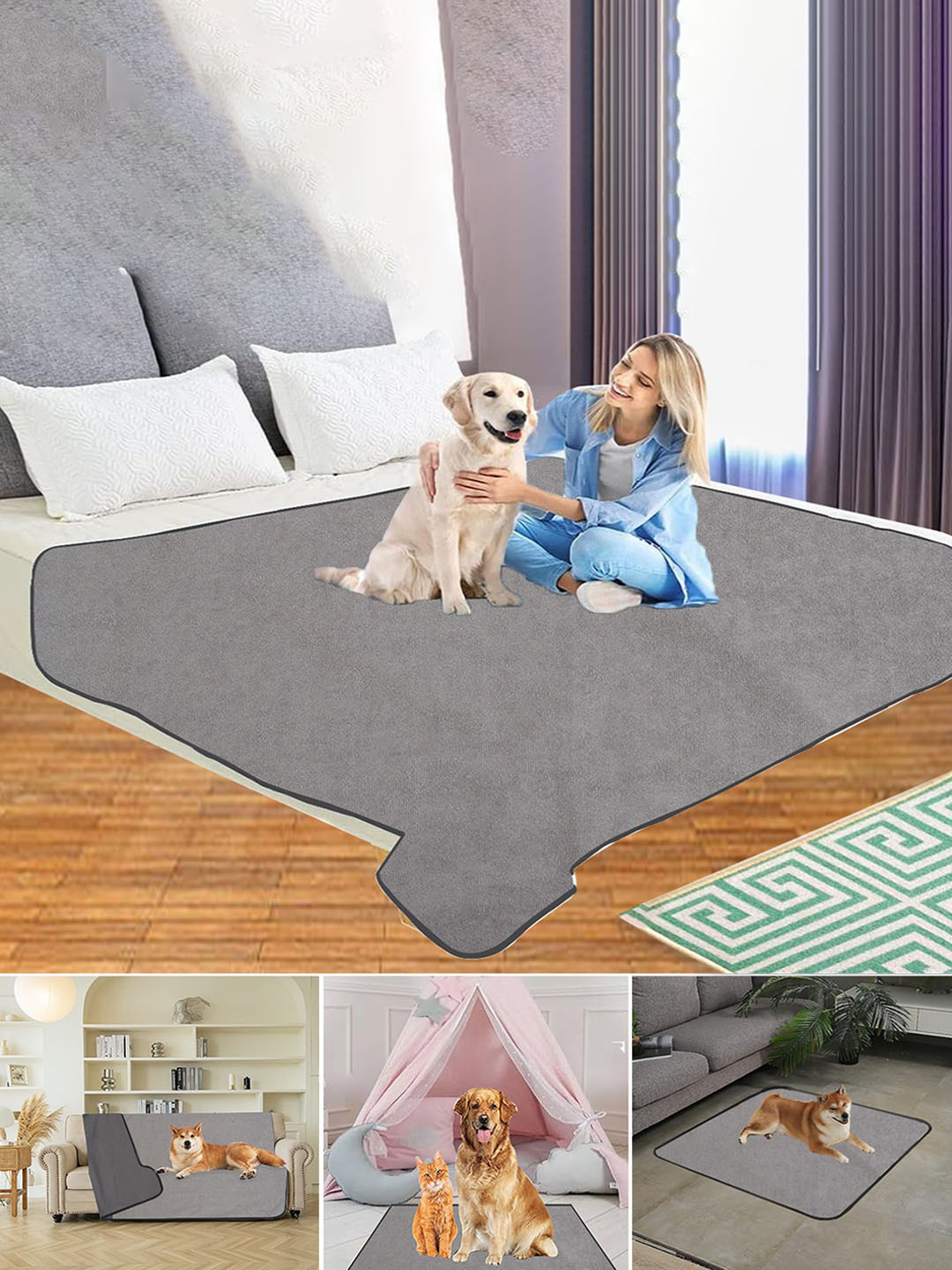 Adbeni Grey Waterproof Reusable Shrink Resistant Cotton Airflow Technology Pet Mat