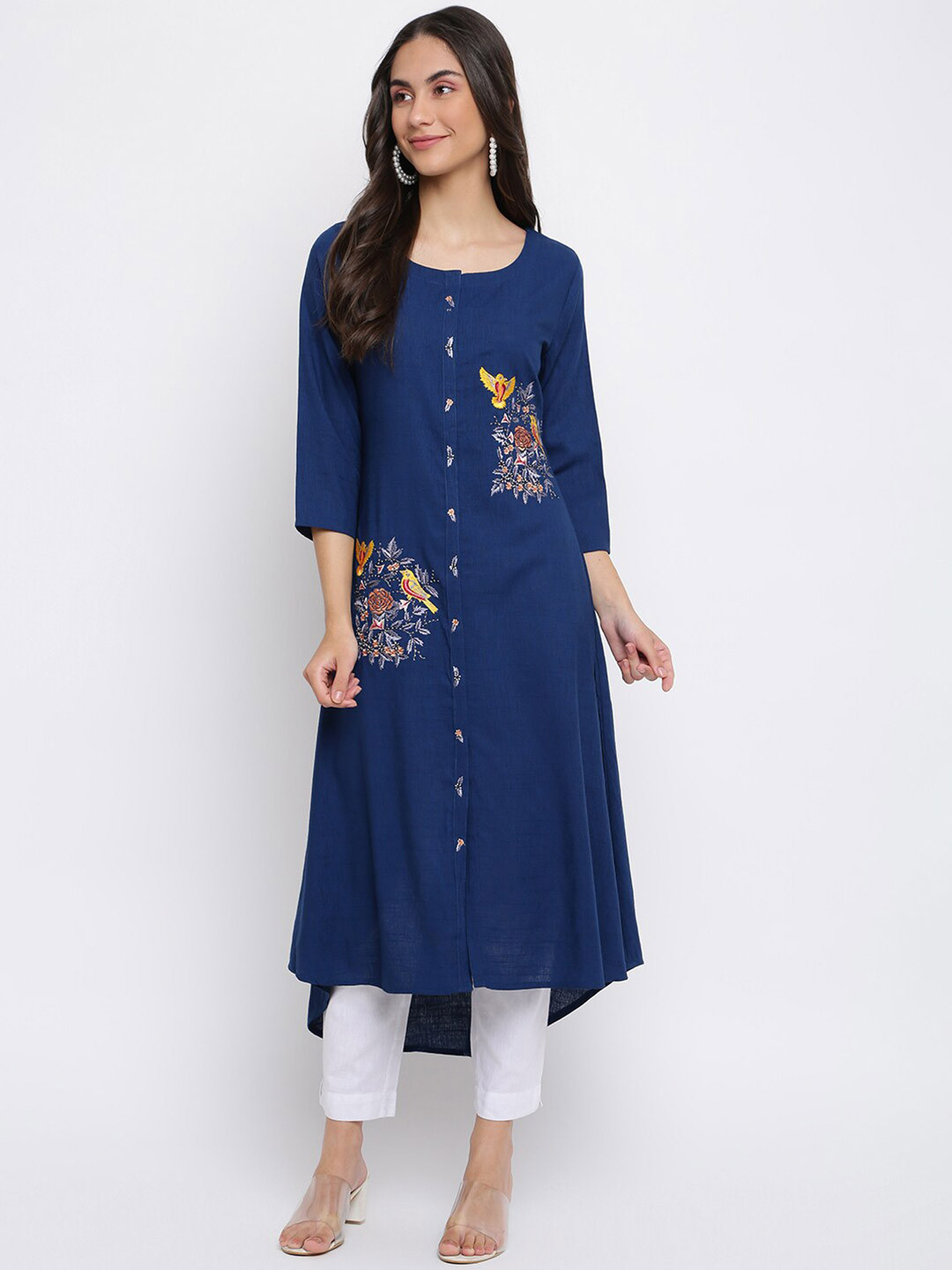 INDIAN KNOTS Ethnic Motifs Embroidered Cotton A-Line Kurta