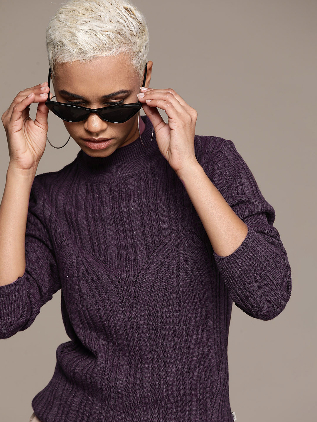 Roadster Self Design High Neck Acrylic Pullover