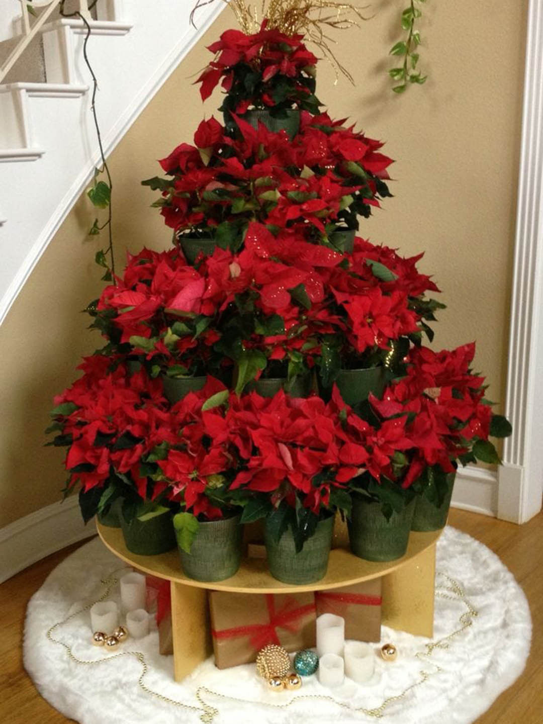 Akaar Red 6 Pieces Poinsettia Artificial Flowers Christmas Decor