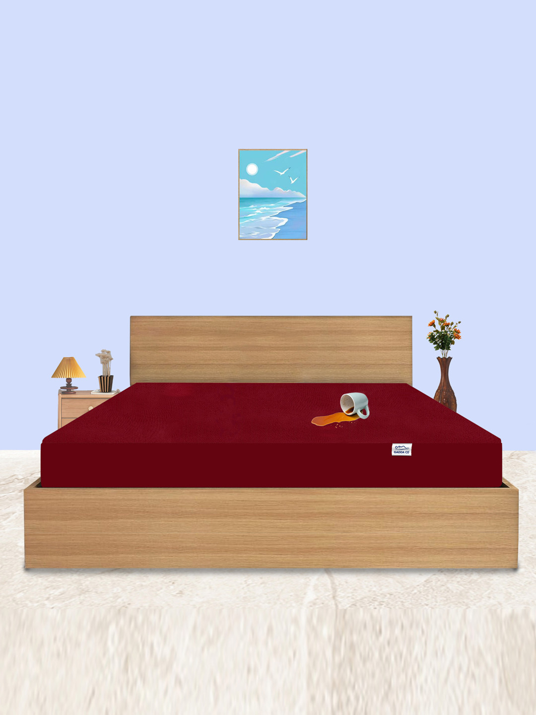 GADDA CO Maroon King Size Soft & Waterproof Mattress Protector