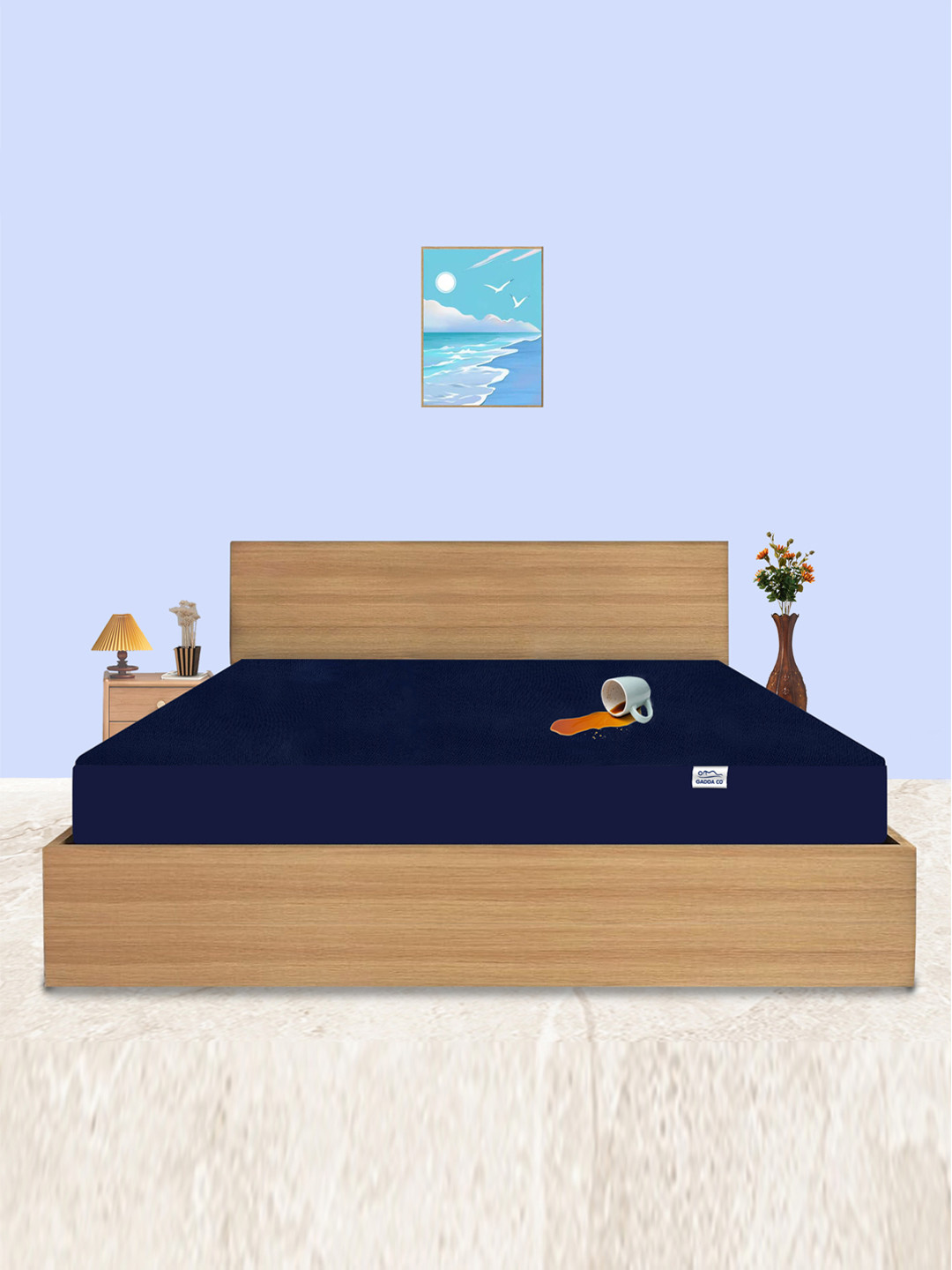 GADDA CO Dark Blue King Size Soft & Waterproof Mattress Protector