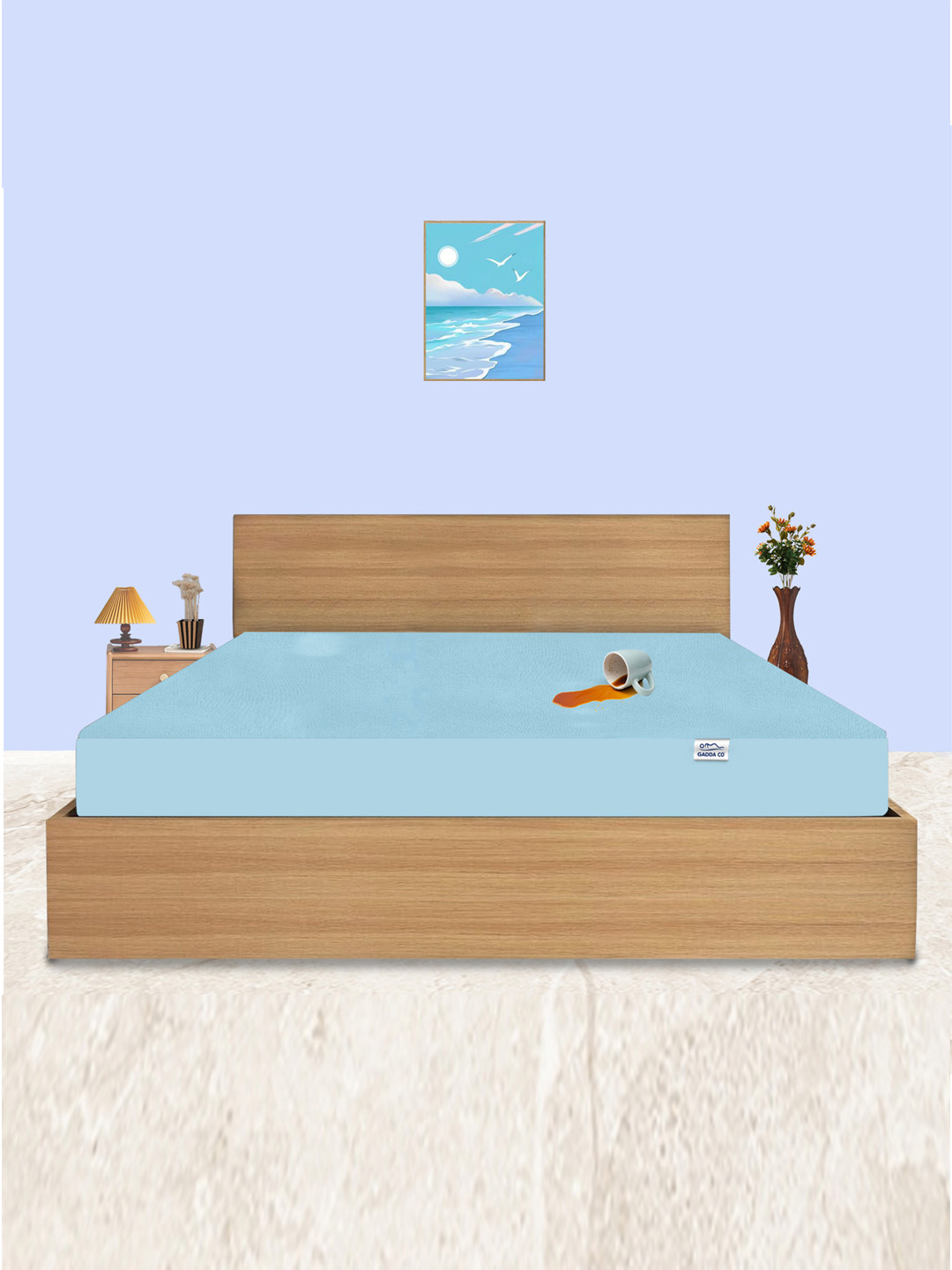 GADDA CO Blue King Size Soft & Waterproof Elastic Fitted Mattress Protector