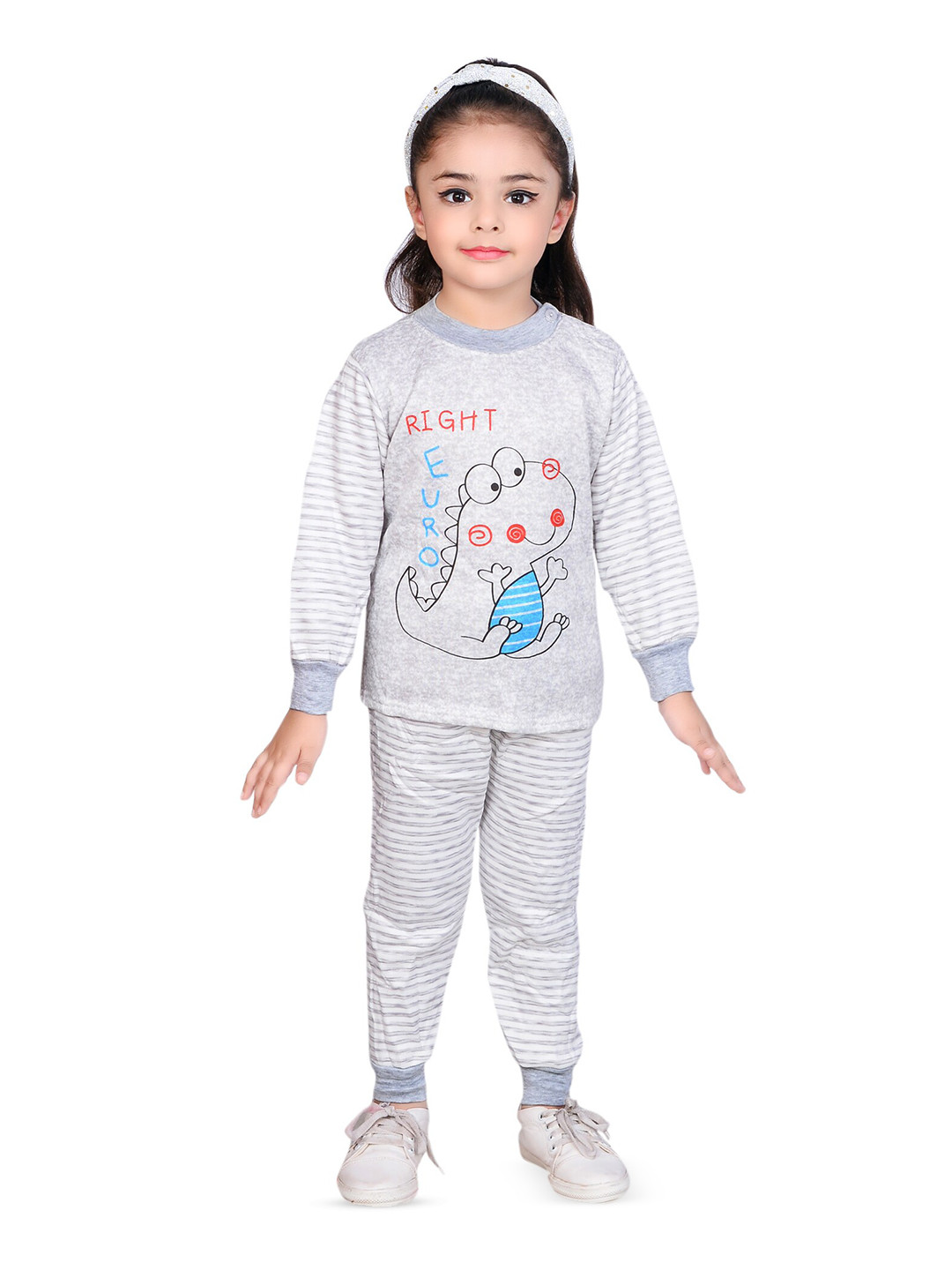 ahhaaaa Girls Graphic Printed Round Neck Sweatshirt & Joggers