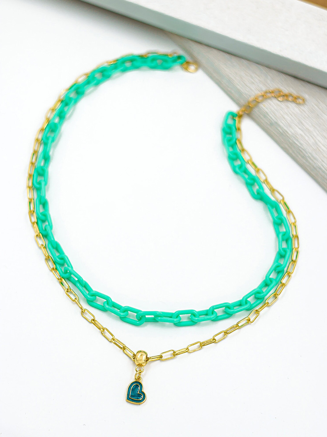 Bellofox Green & Gold-Toned Statement Necklace
