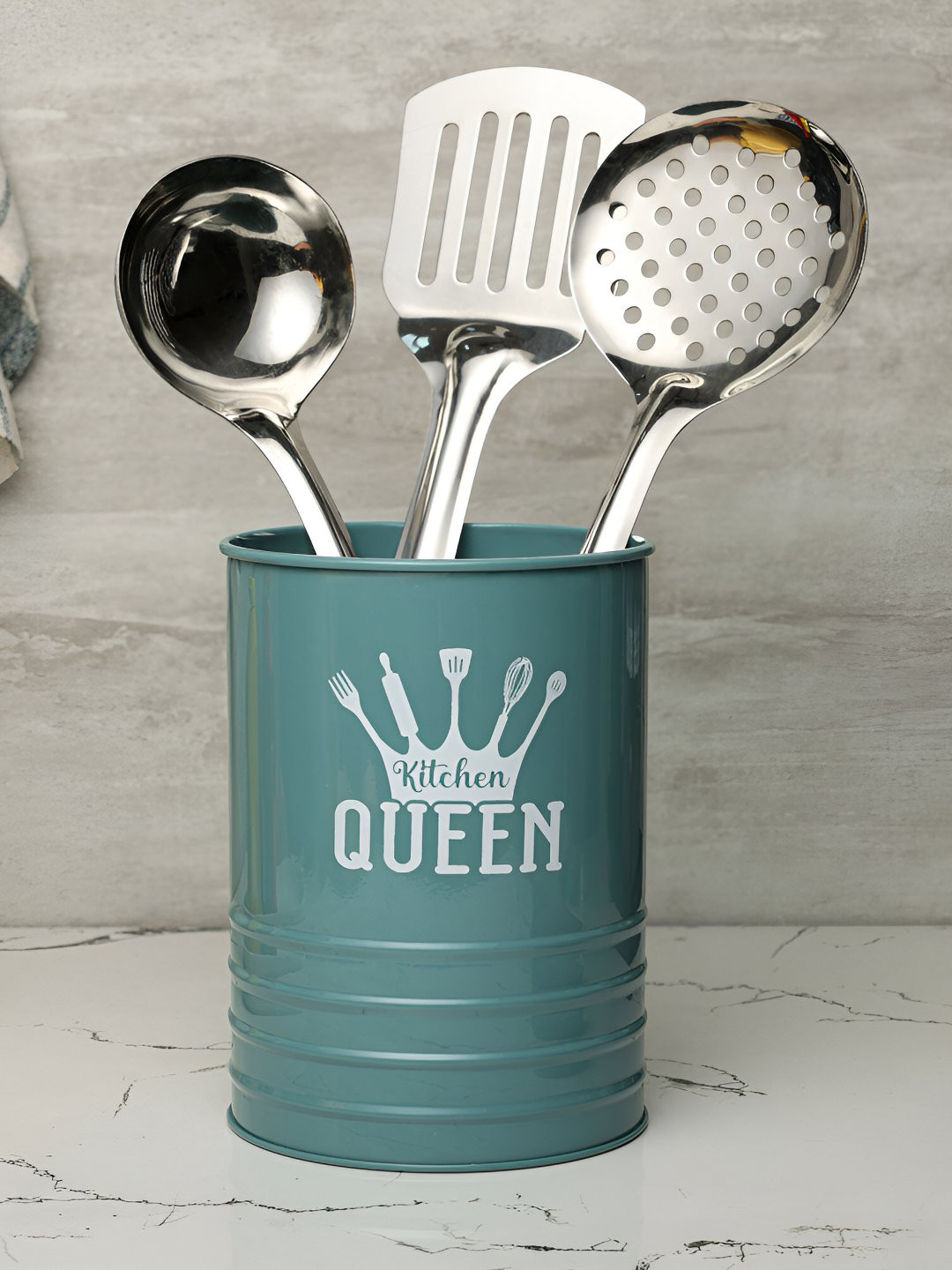 dudki Green & White Printed Cutlery Holder