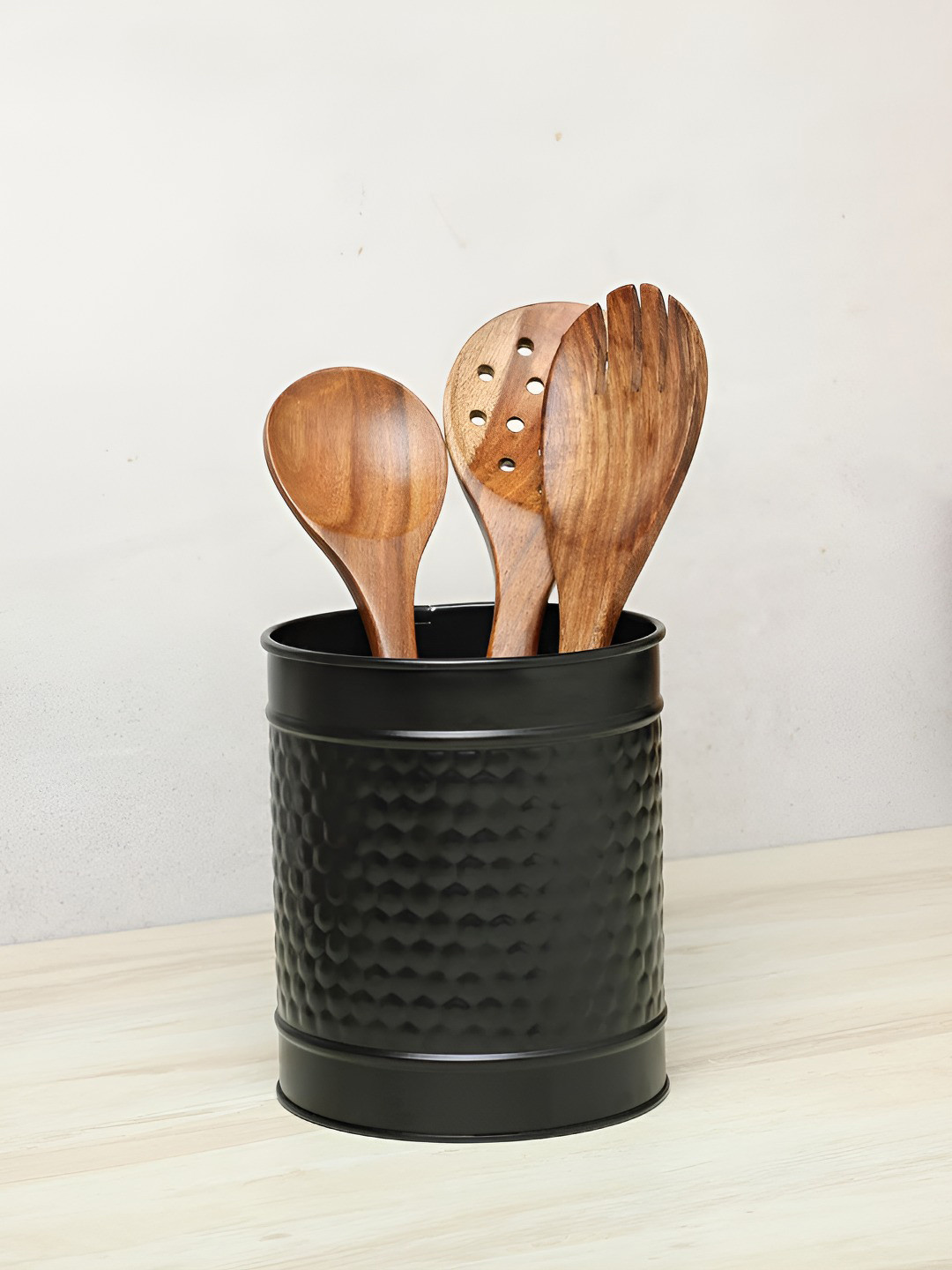 dudki Black Textured Metal Cutlery Holder