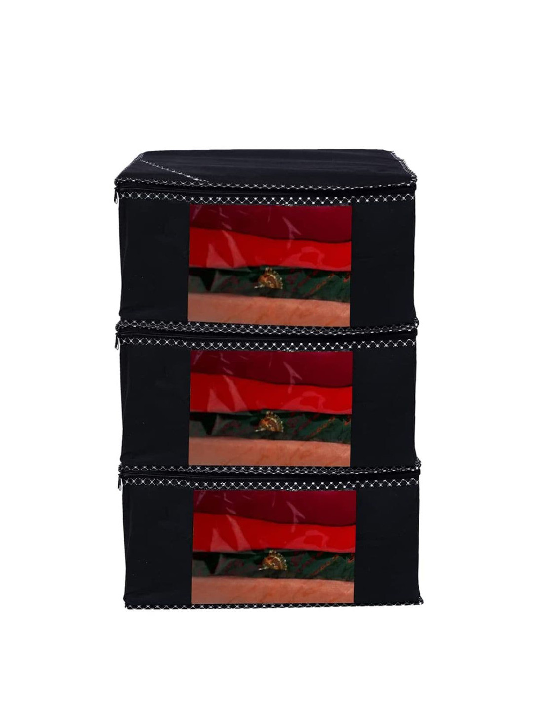 Home Decor Expert Black 3 pieces printed Cloth Saree Organisers