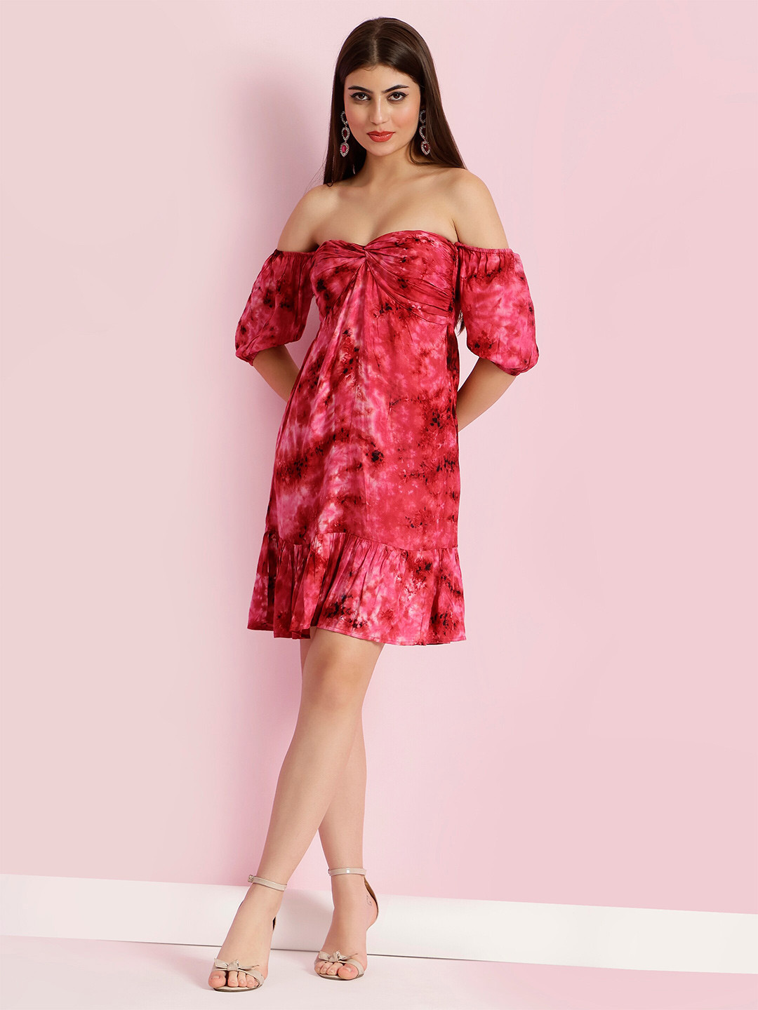 DEBONATELLA Tie And Dyed Smocked Off-Shoulder A-Line Dress