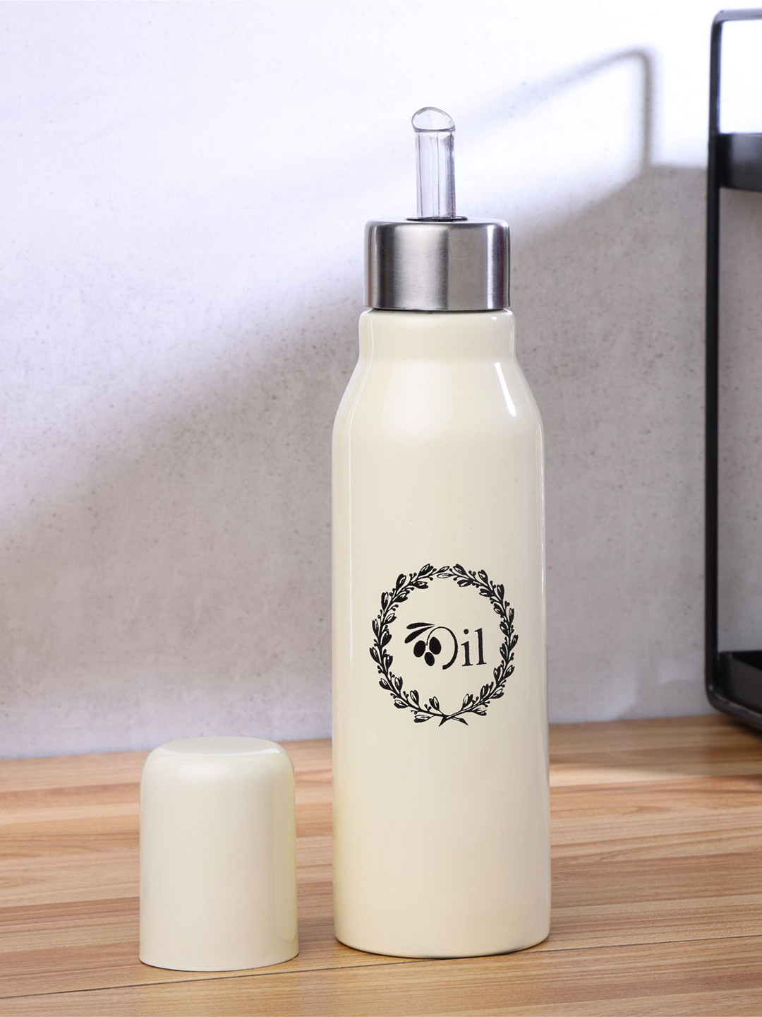 dudki Off White & Black Stainless Steel Dishwasher and Microwave Safe Oil Dispenser 750 ml