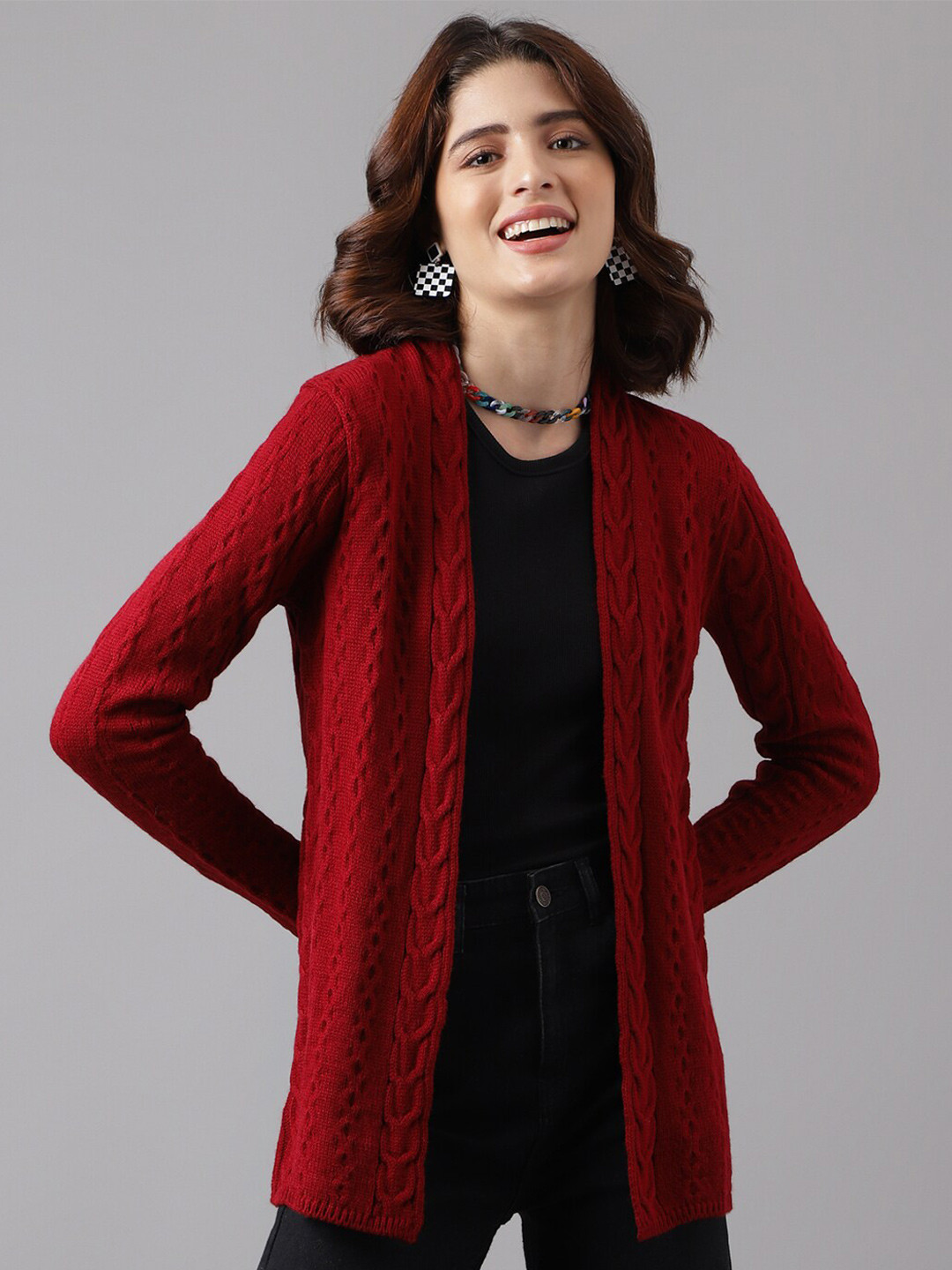 Latin Quarters Cable Knit Long Line Front Open Sweater