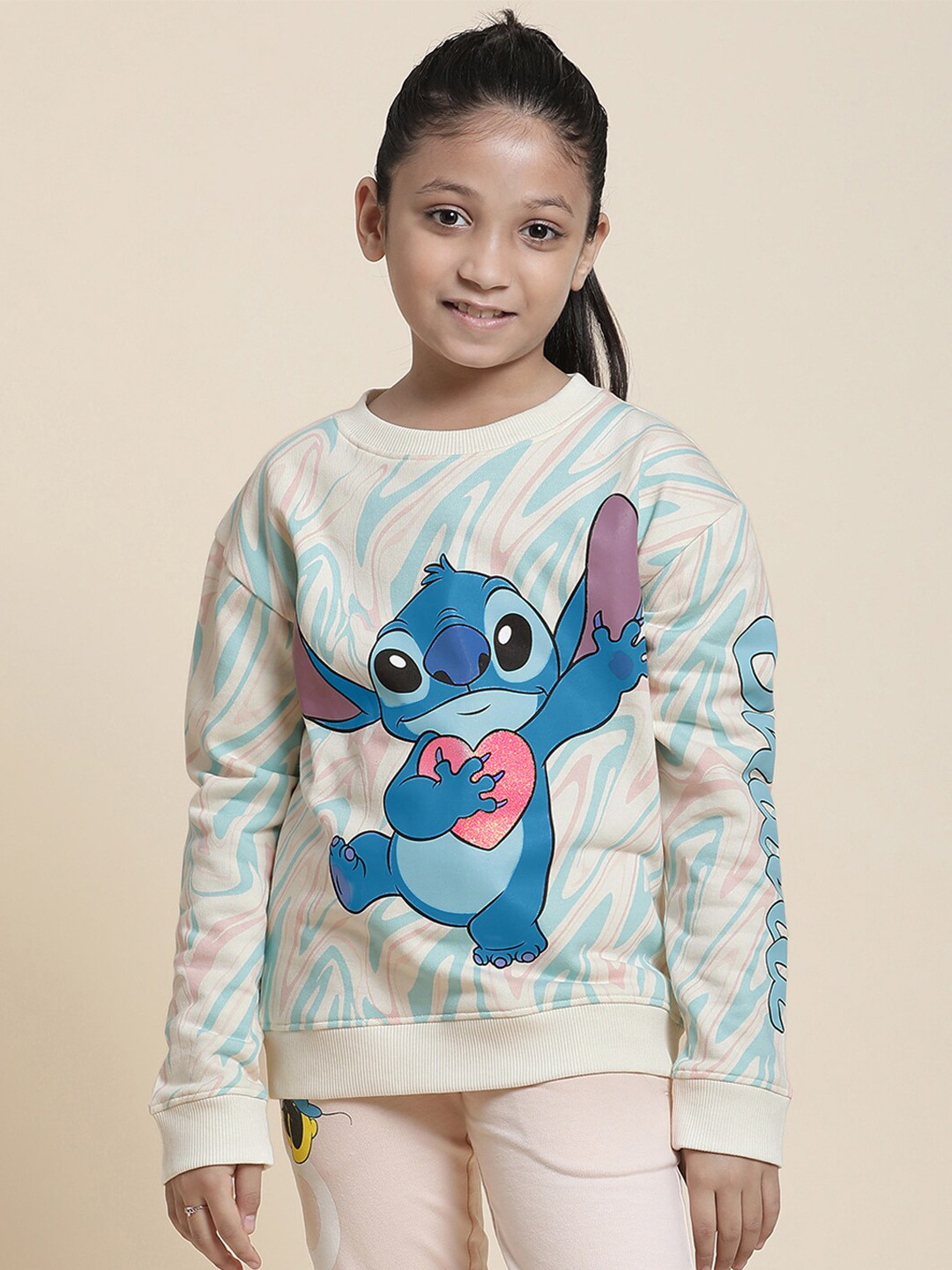Kids Ville Girls Lilo & Stitch Disney Printed Ribbed Pullover Sweatshirt