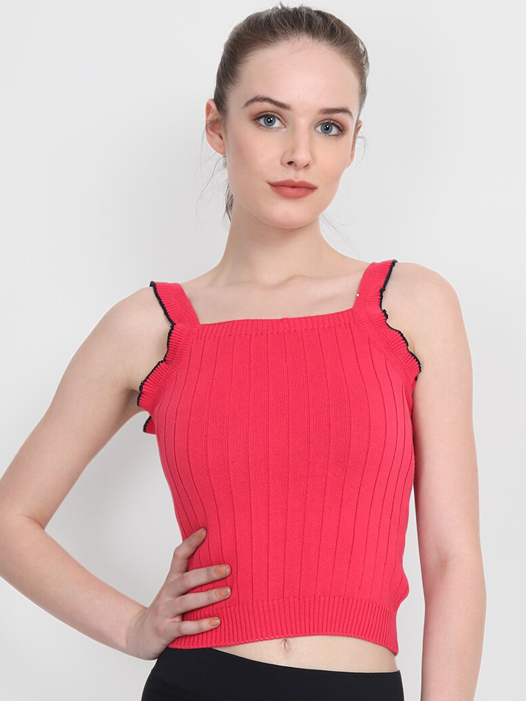 Chemistry Ribbed Square Neck Pure Cotton Fitted Crop Top