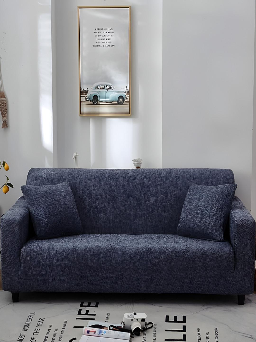 Lukzer Dark Blue Lining Design 2 Seater Sofa Cover