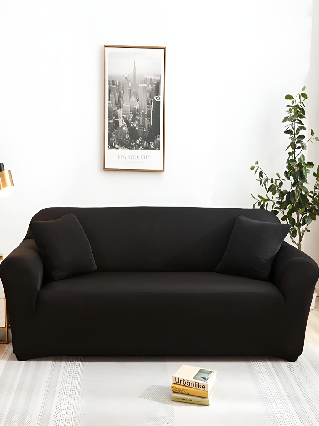 Lukzer Black 3 Seater Sofa Cover With Arms