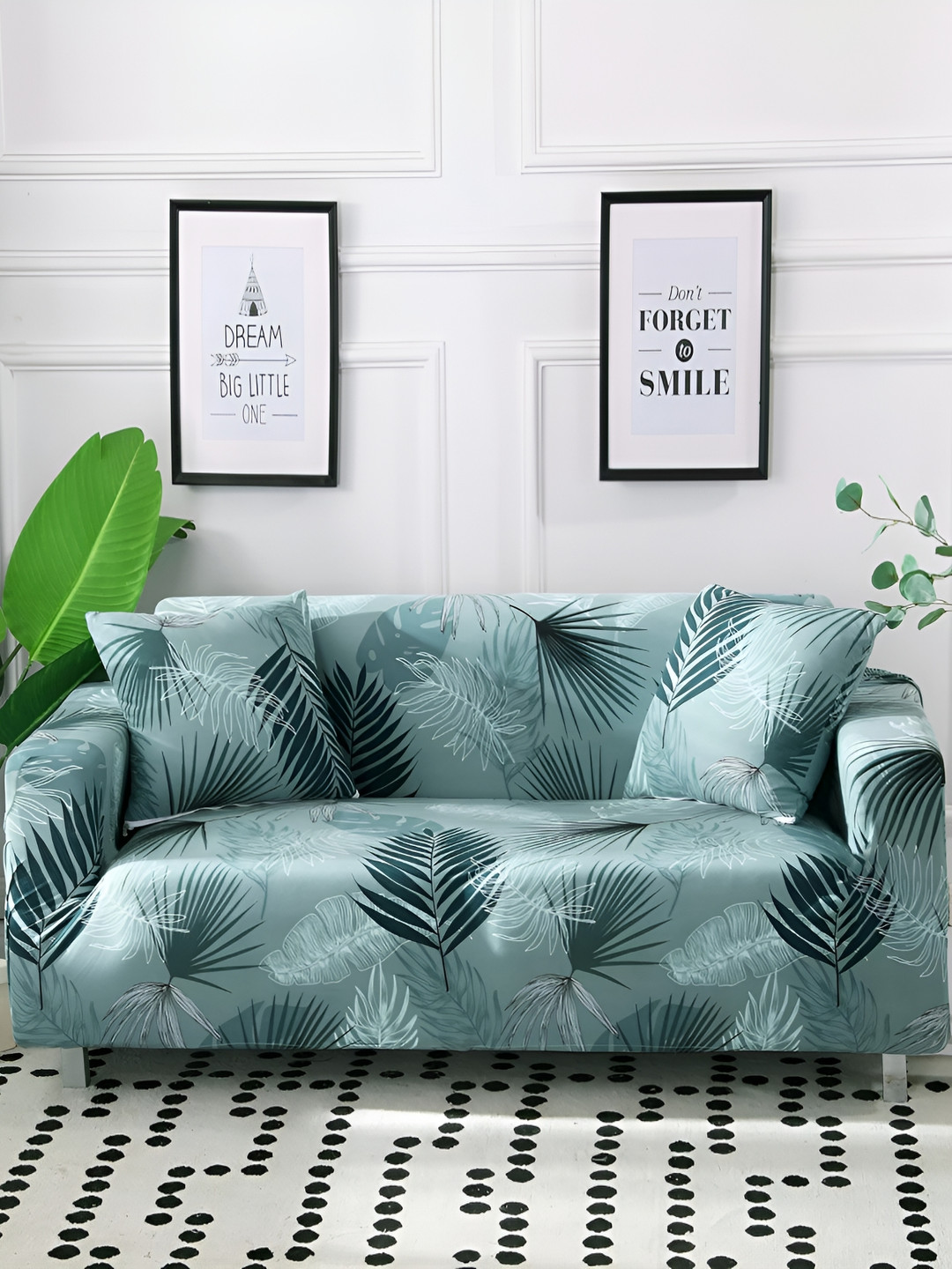 Lukzer Turquoise Blue & Green Printed 1 Seater Sofa Cover