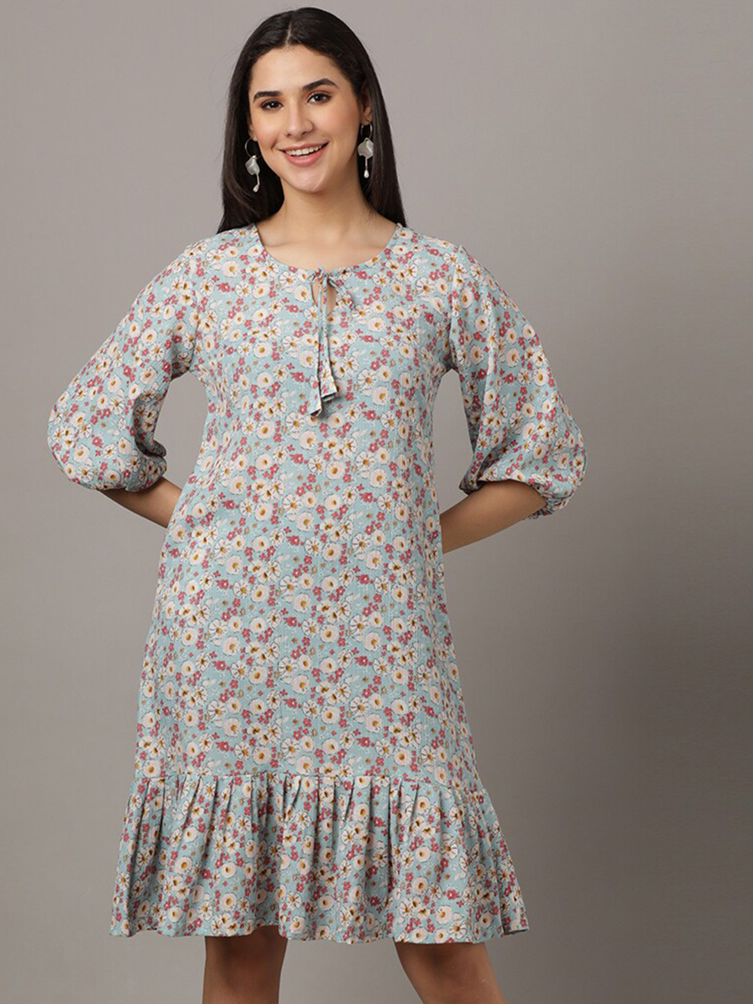 The Mom Store Floral Printed Crepe A-Line Dress