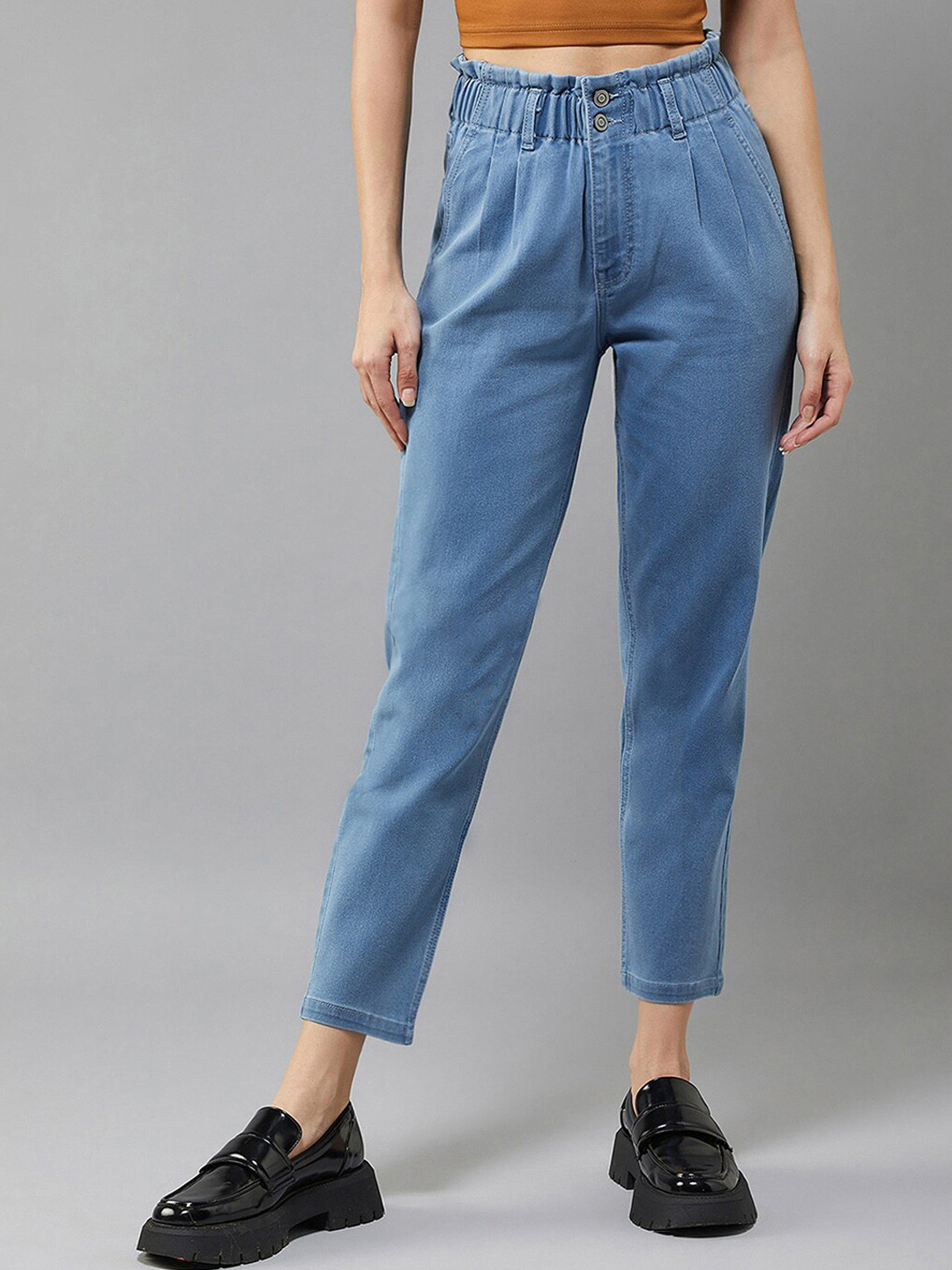 BAESD Women Clean Look Tapered Fit High-Rise Stretchable Jeans