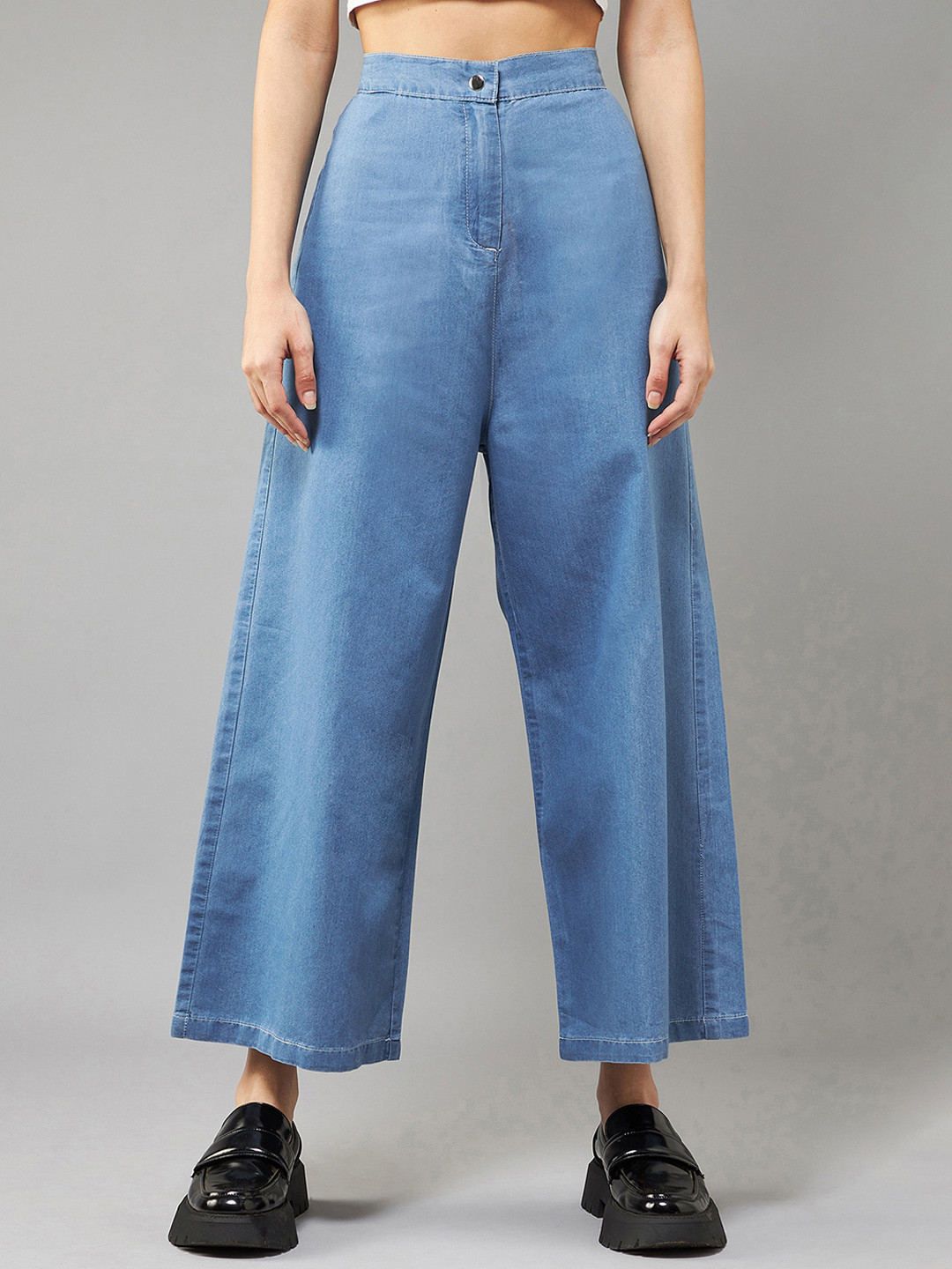 BAESD Women Wide Leg High Rise Clean Look Lightweight Denim Pants