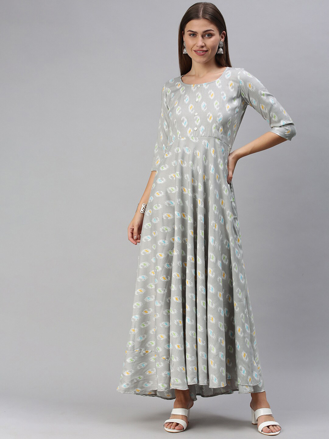 Vinya Ethnic Motifs Printed Round Neck Fit & Flare Dress