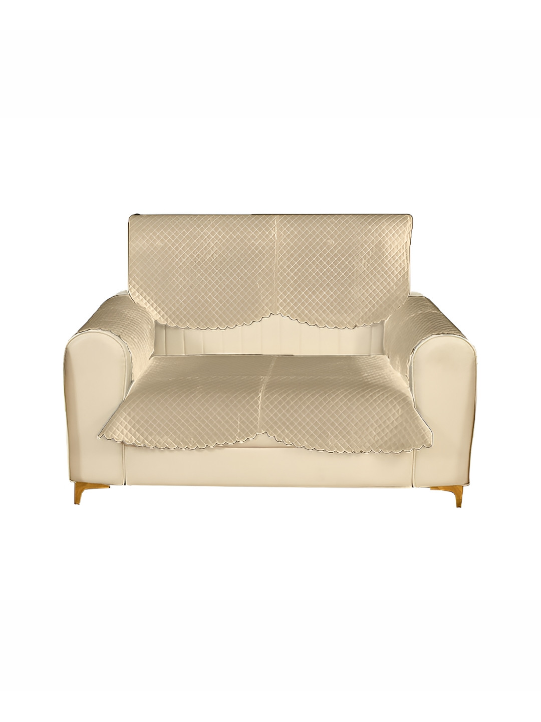 Sparrow world 6 Pcs Beige Quilted Velvet 2 Seater Sofa Cover With Arms