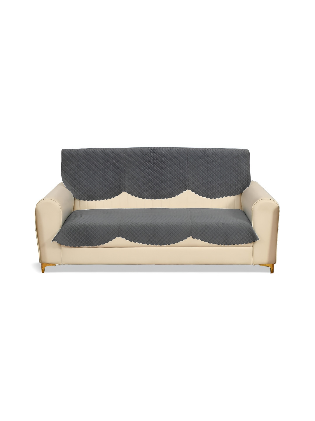 Sparrow world Grey Quilted 2 Pieces Velvet 3 Seater Sofa Cover
