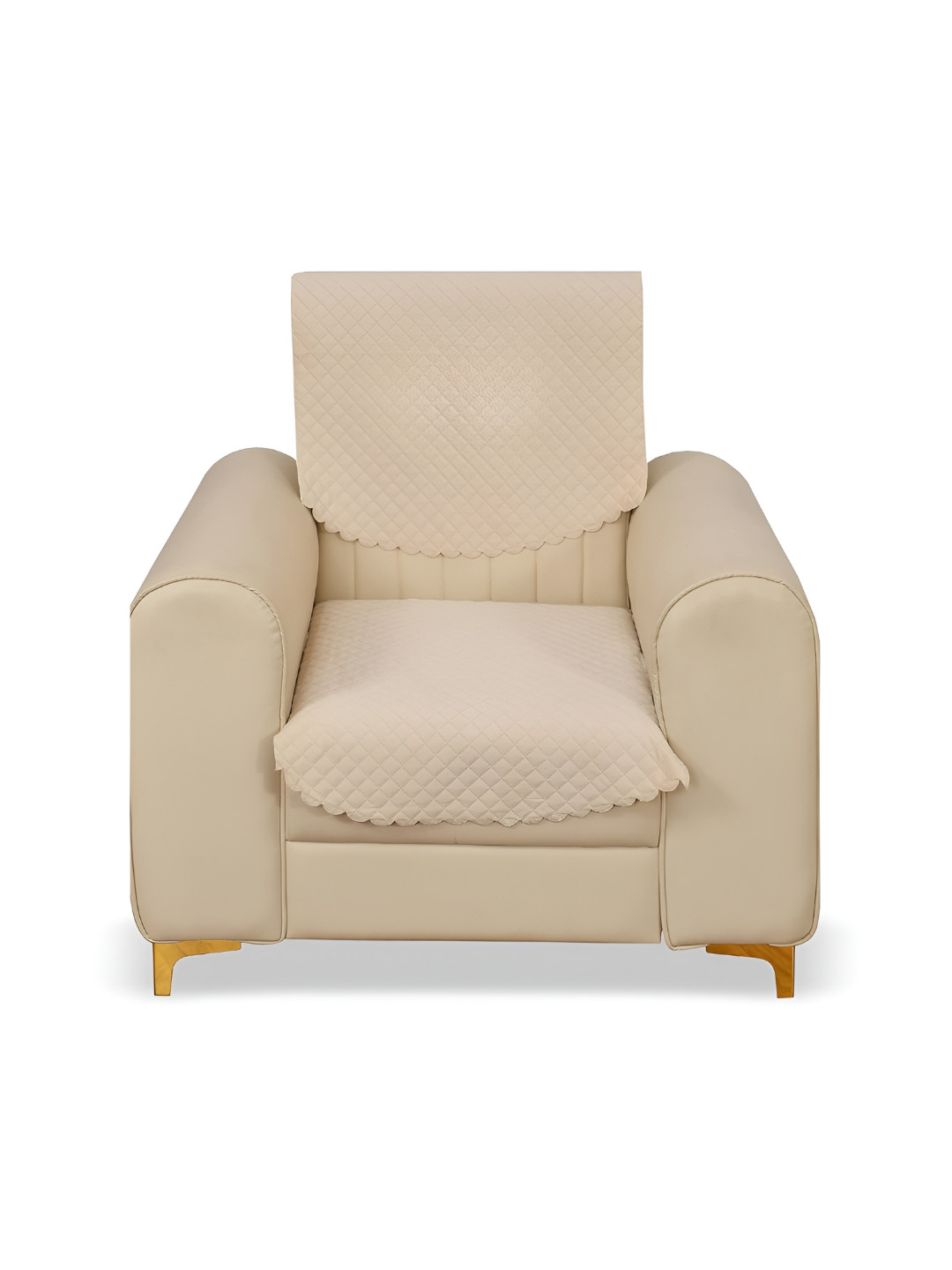 Sparrow world Beige 2 Piece Quilted Velvet 1 Seater Sofa Cover