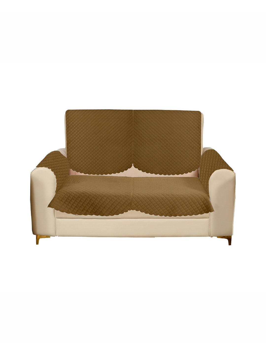 Sparrow world Brown 4 Pieces Velvet 2 Seater Sofa Cover With Arms