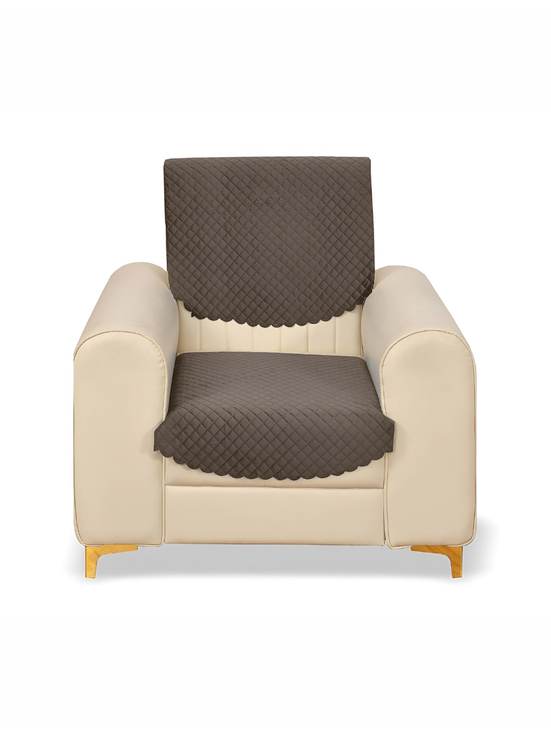 Sparrow world Camel Brown 2 Pieces Velvet 1 Seater Sofa Covers