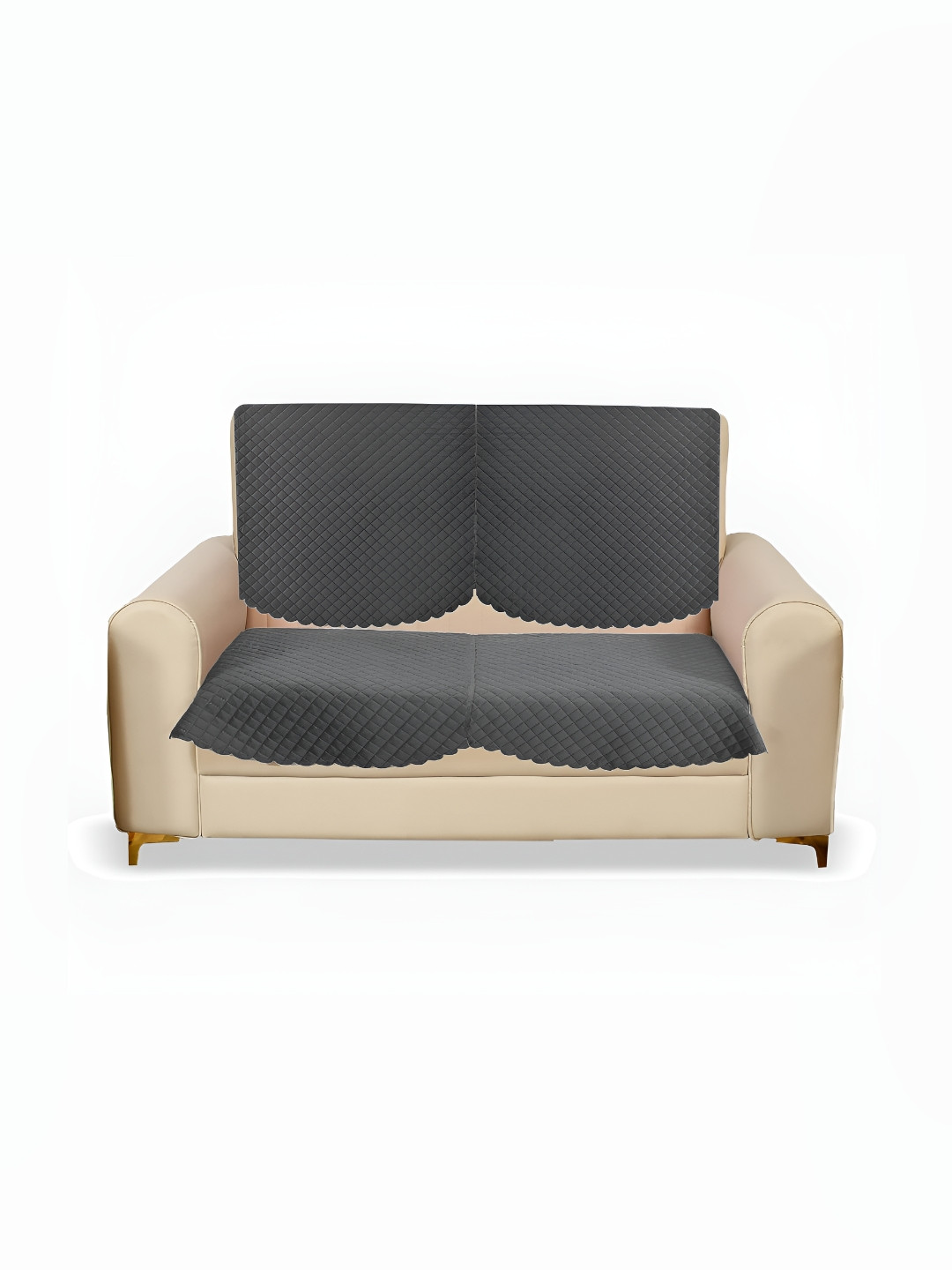 Sparrow world Grey Quilted Self Design Velvet 2 Seater Sofa Cover