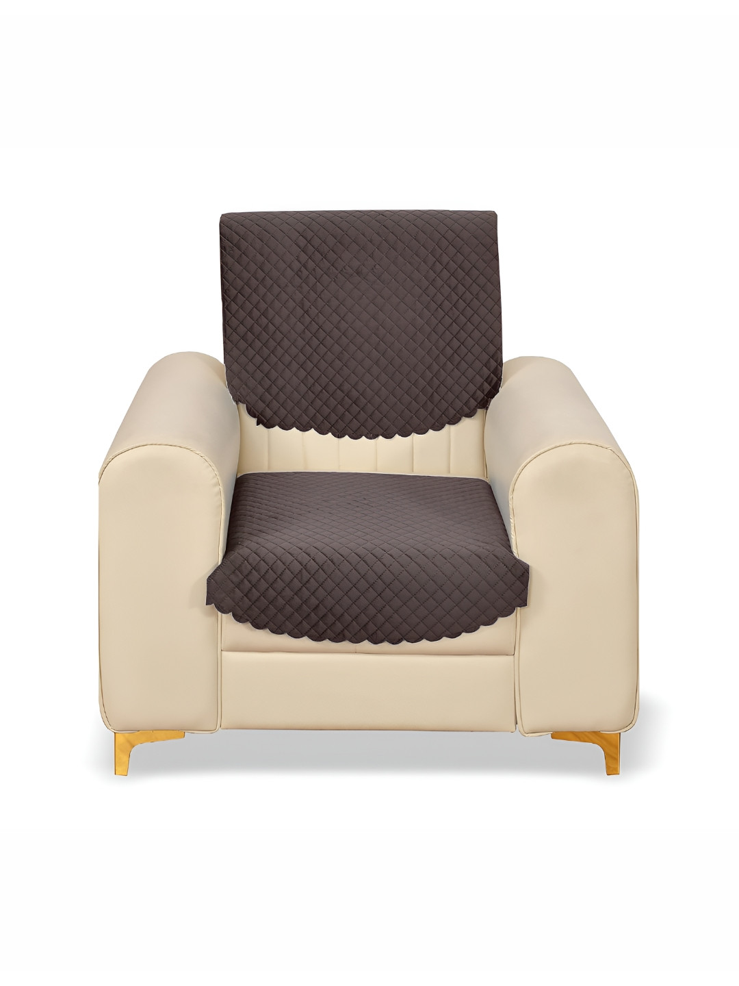 Sparrow world Coffee Brown 2 Pieces Quilted Self Design Velvet 1 Seater Sofa Cover