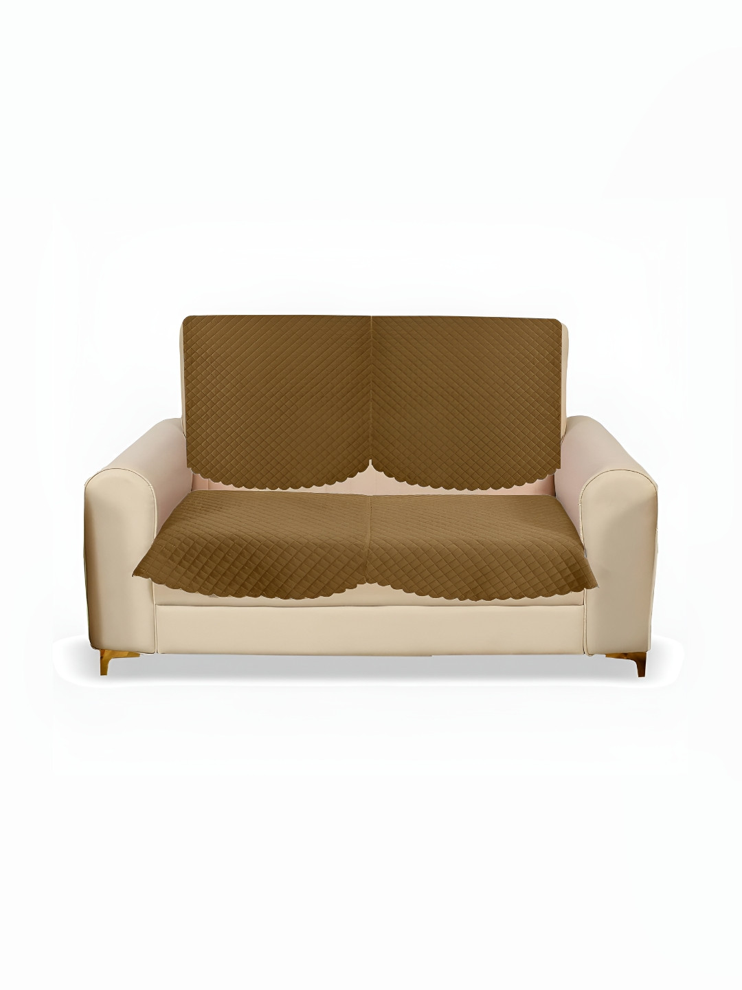Sparrow world Brown Quilted Self Design Velvet 2 Seater Sofa Cover