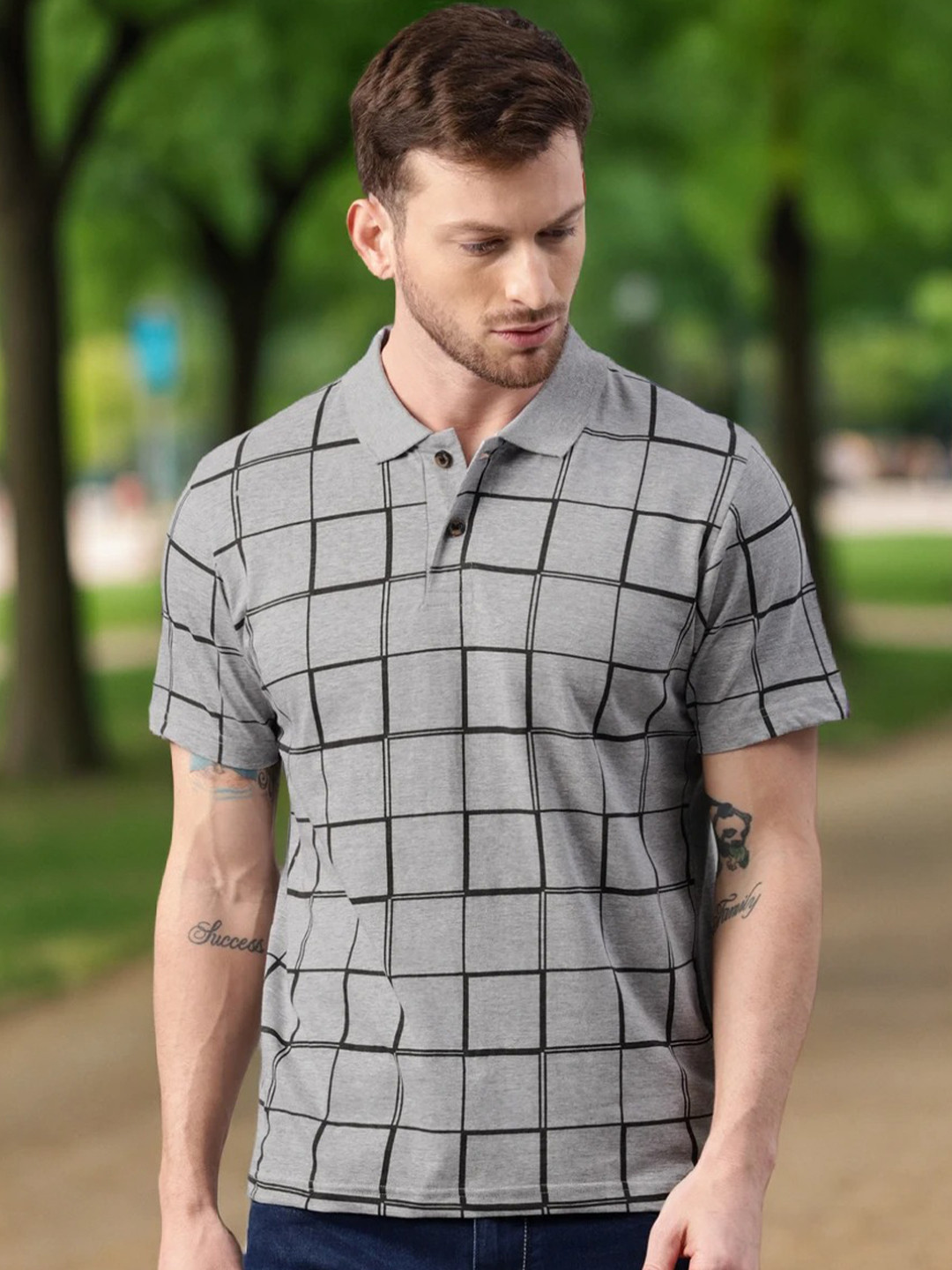 Kryptic Checked Pure Cotton Polo Collar T-shirt