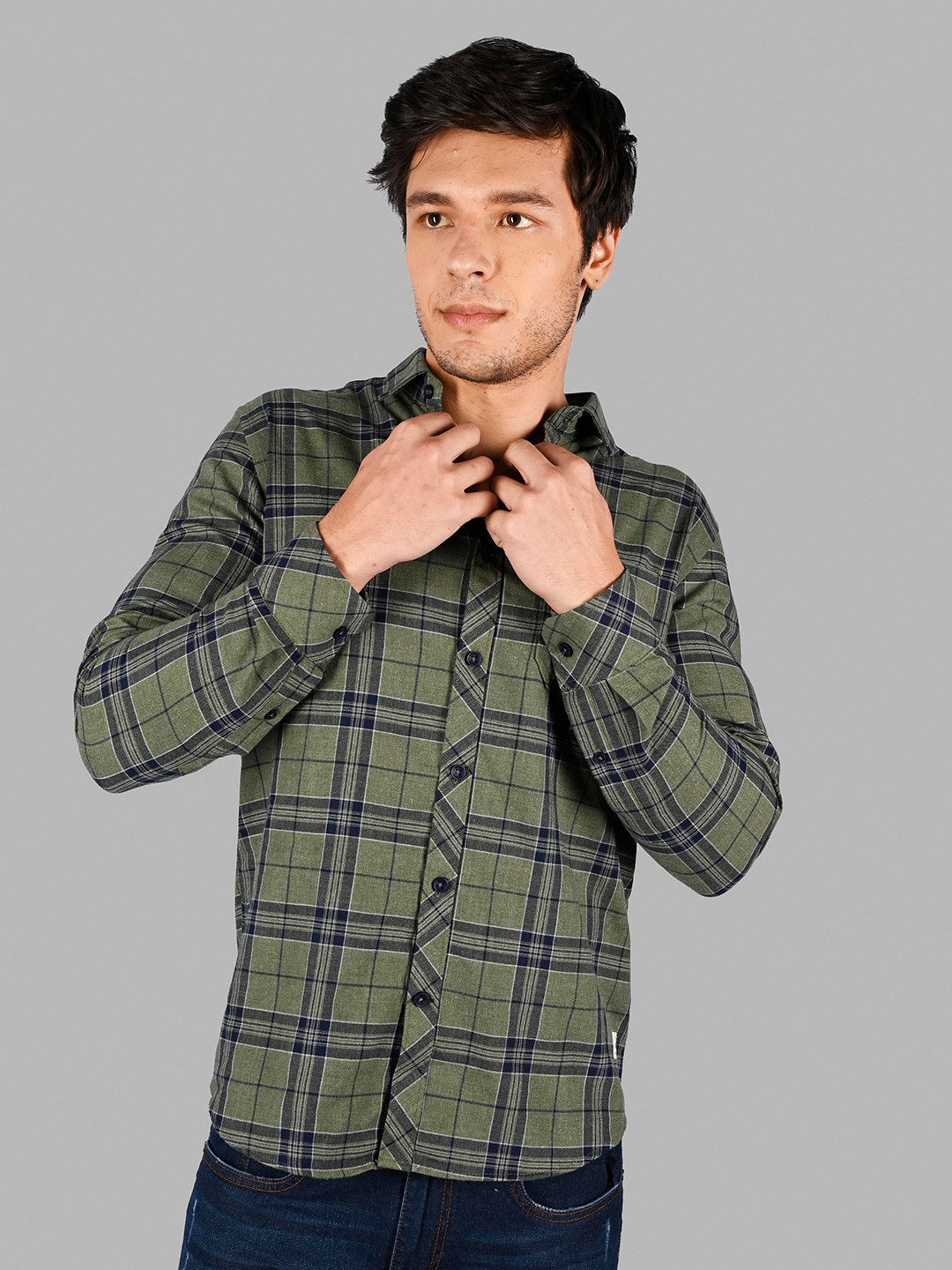 TIM PARIS Comfort Tartan Checks Long Sleeve Pocket Cotton Casual Shirt