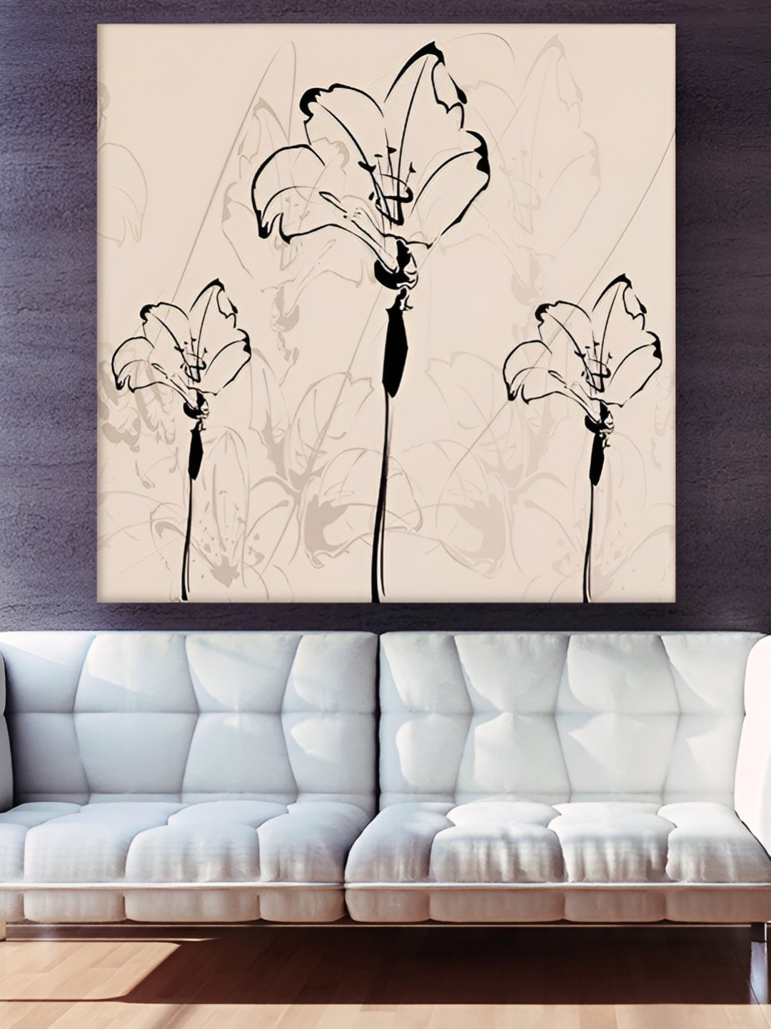 Casperme Beige & Black Canvas Framed Floral Painting Wall Art