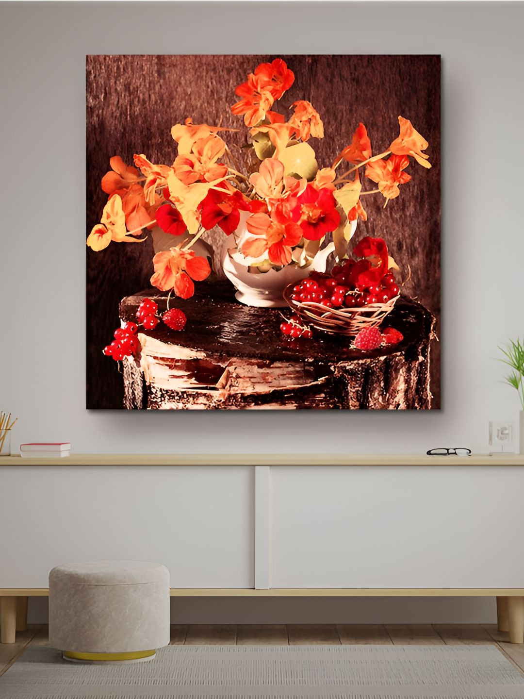 Casperme Red Wood Wall Living Room Square Potrait Paintings Wall Art -36 x 24In