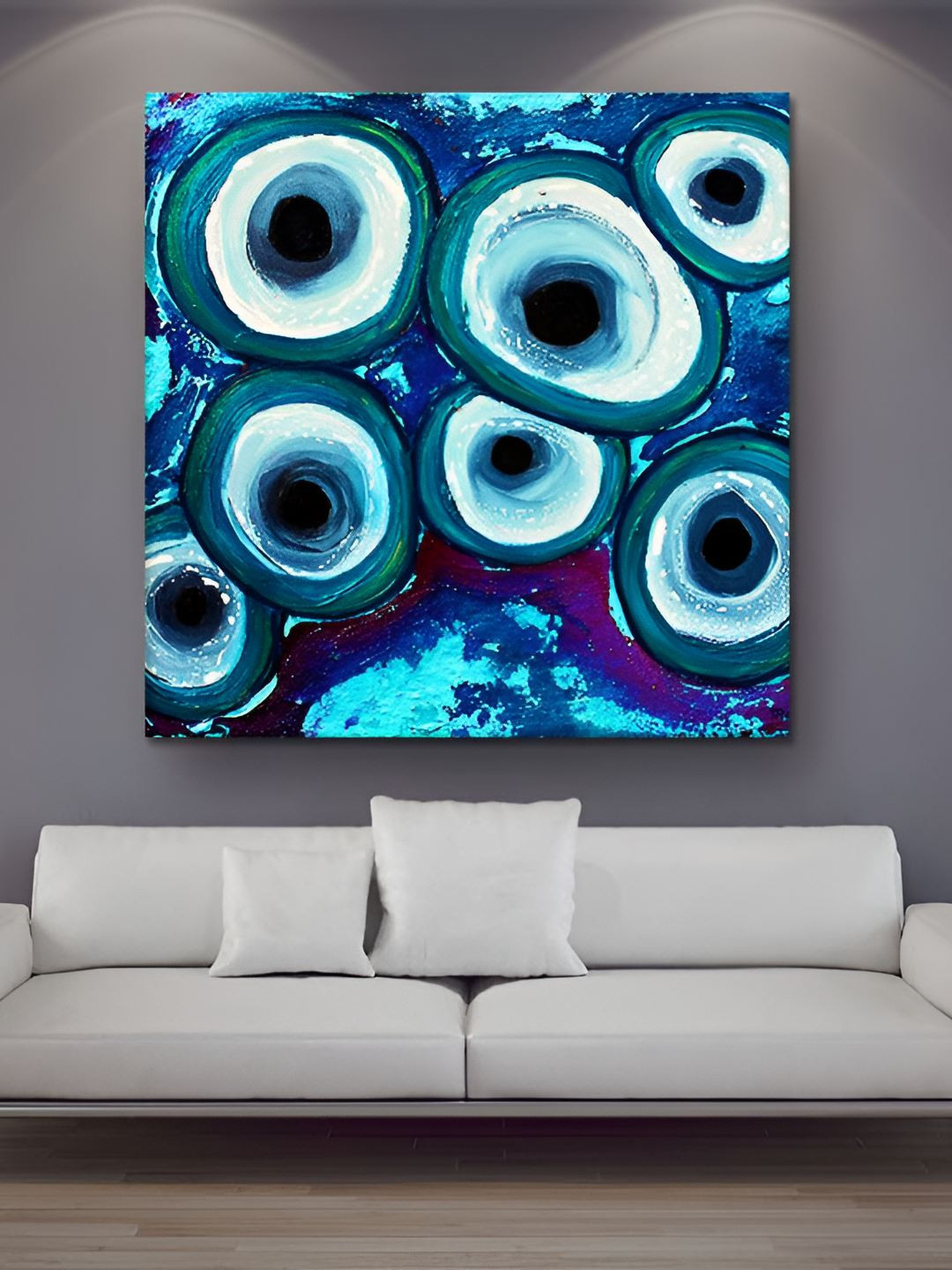 Casperme Blue & White Modern Art Canvas Framed Abstract Painting Wall Art