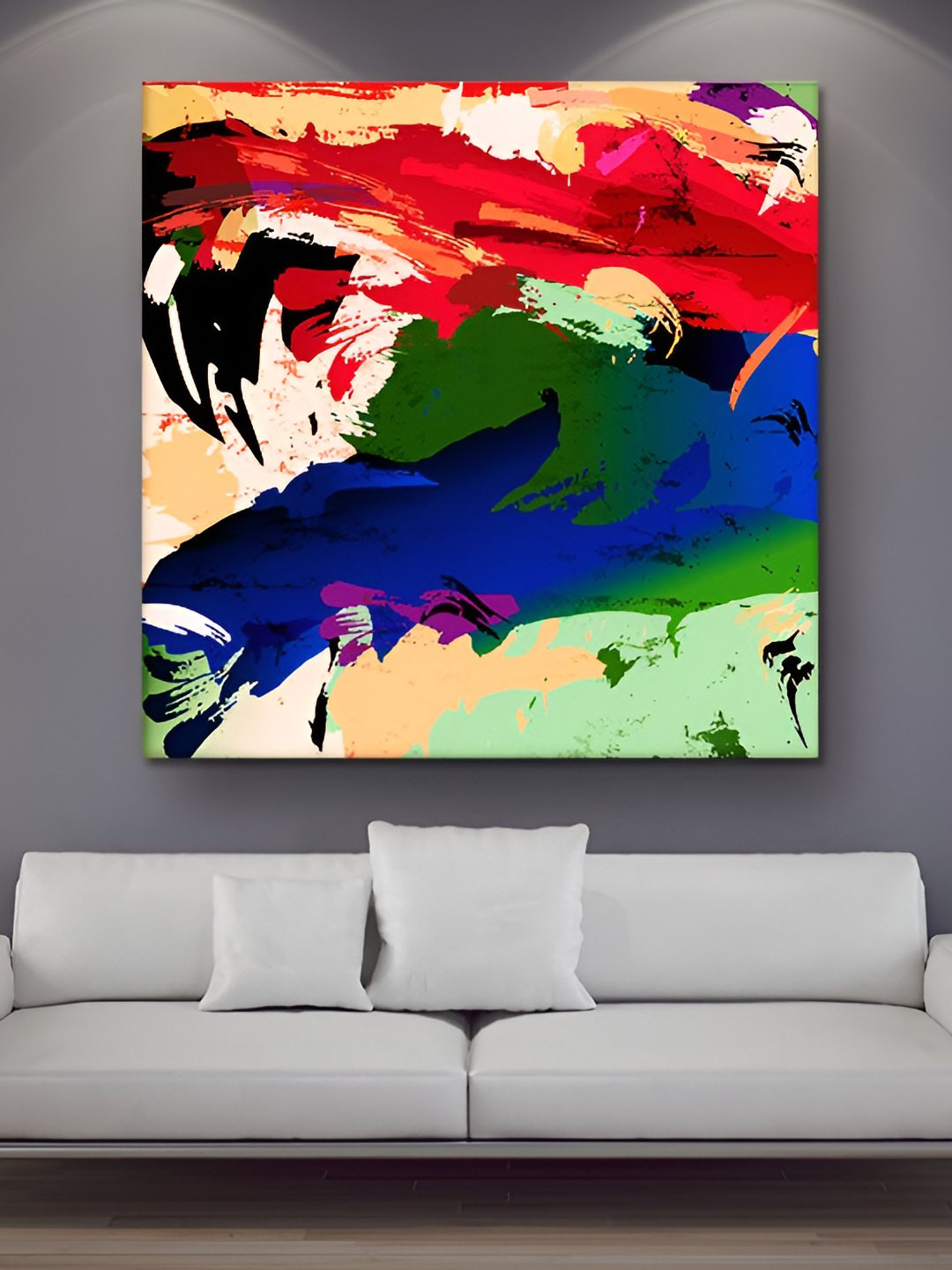 Casperme Red & Blue Modern Art Canvas Framed Abstract Painting Wall Art