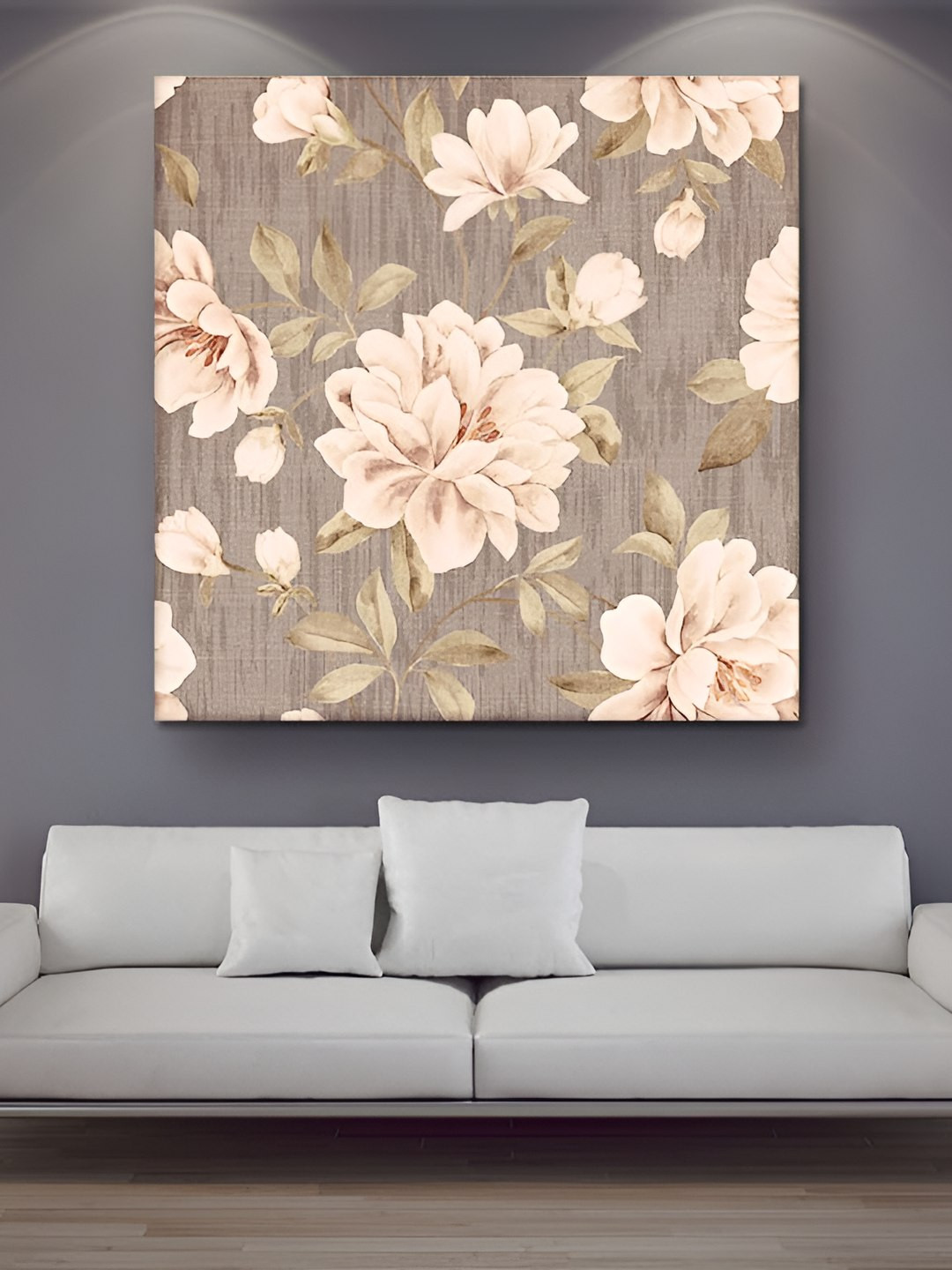 Casperme Beige & Brown Floral Canvas Painting Wall Art