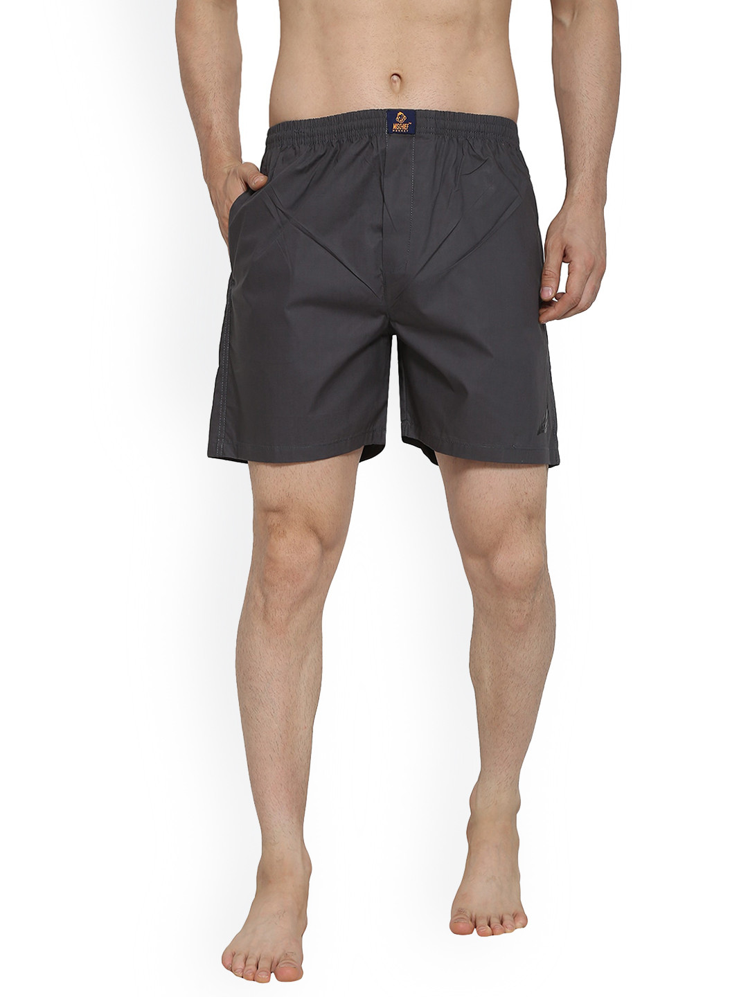 MISCHIEF MONKEY Inner Elastic Mid-Rise Pure Cotton Boxers MM-BXR-DGREY-M